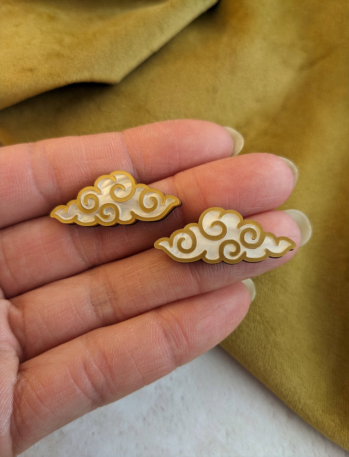PRE ORDER Chinese Inspired Cloud Studs Gold & White