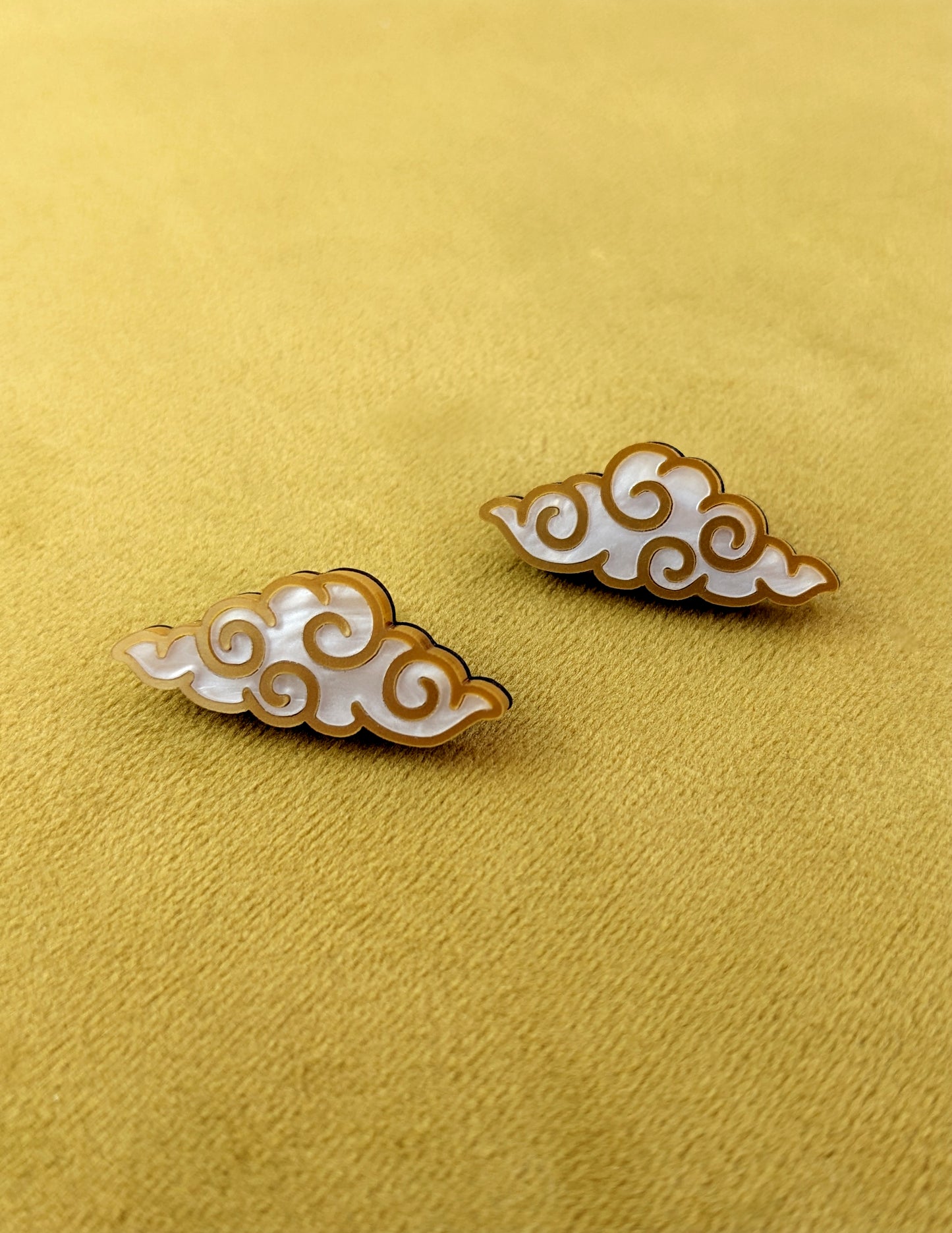 PRE ORDER Chinese Inspired Cloud Studs Gold & White