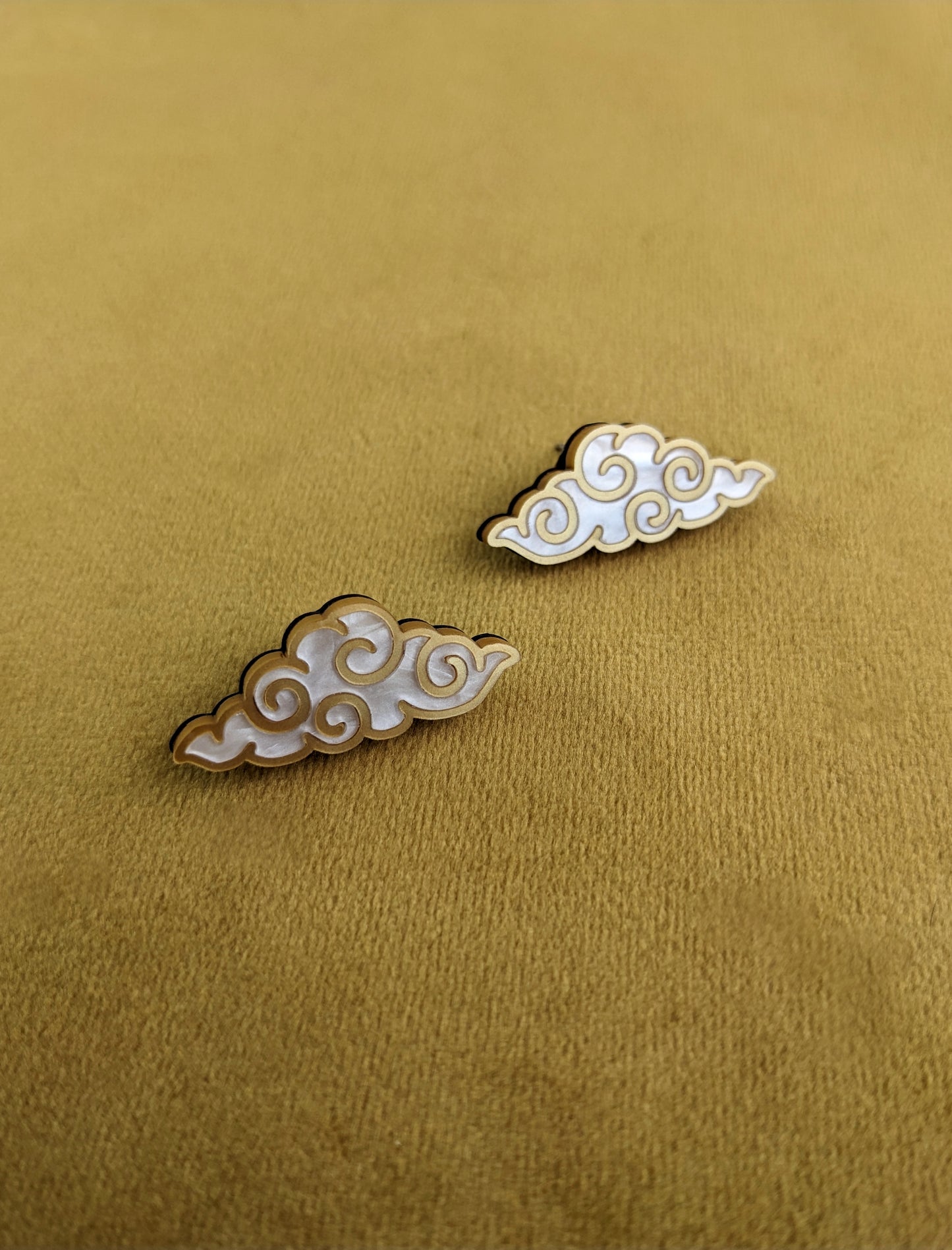 PRE ORDER Chinese Inspired Cloud Studs Gold & White