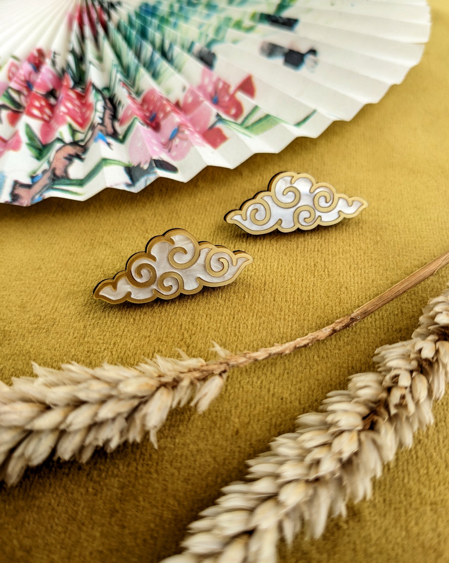 PRE ORDER Chinese Inspired Cloud Studs Gold & White