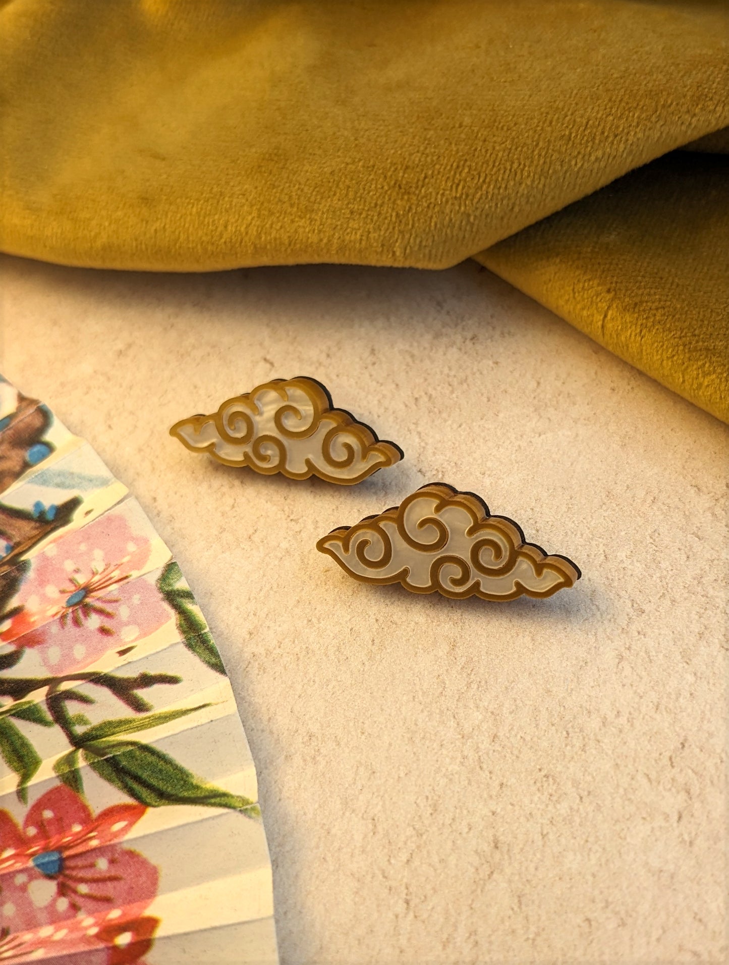 PRE ORDER Chinese Inspired Cloud Studs Gold & White