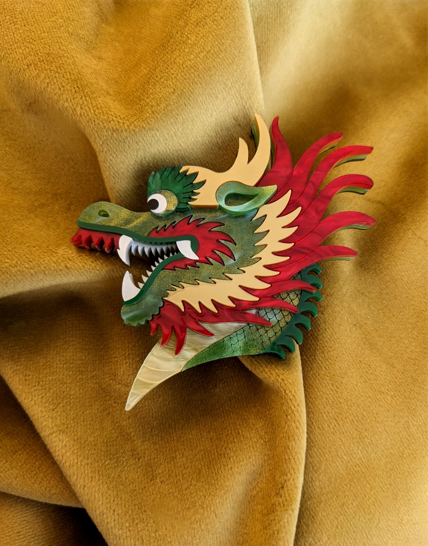 PRE ORDER Chinese Dragon Head Brooch GREEN