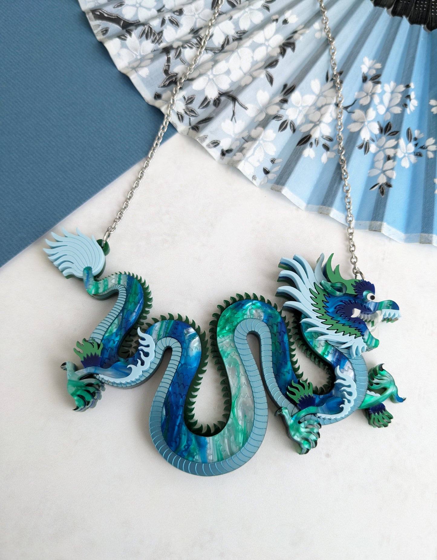 PRE ORDER Small Chinese Dragon Necklace BLUE/GREEN