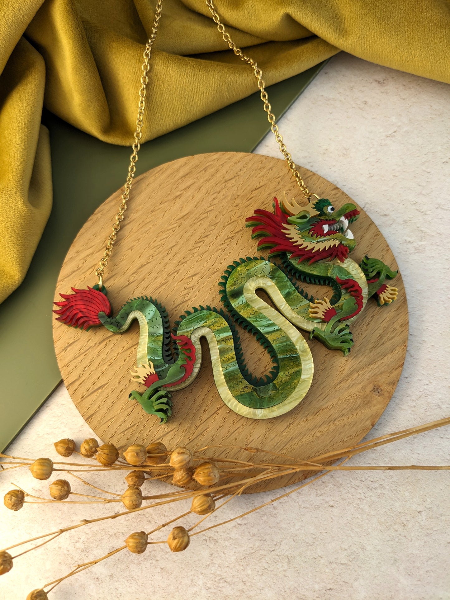 PRE ORDER Small Chinese Dragon Necklace GREEN