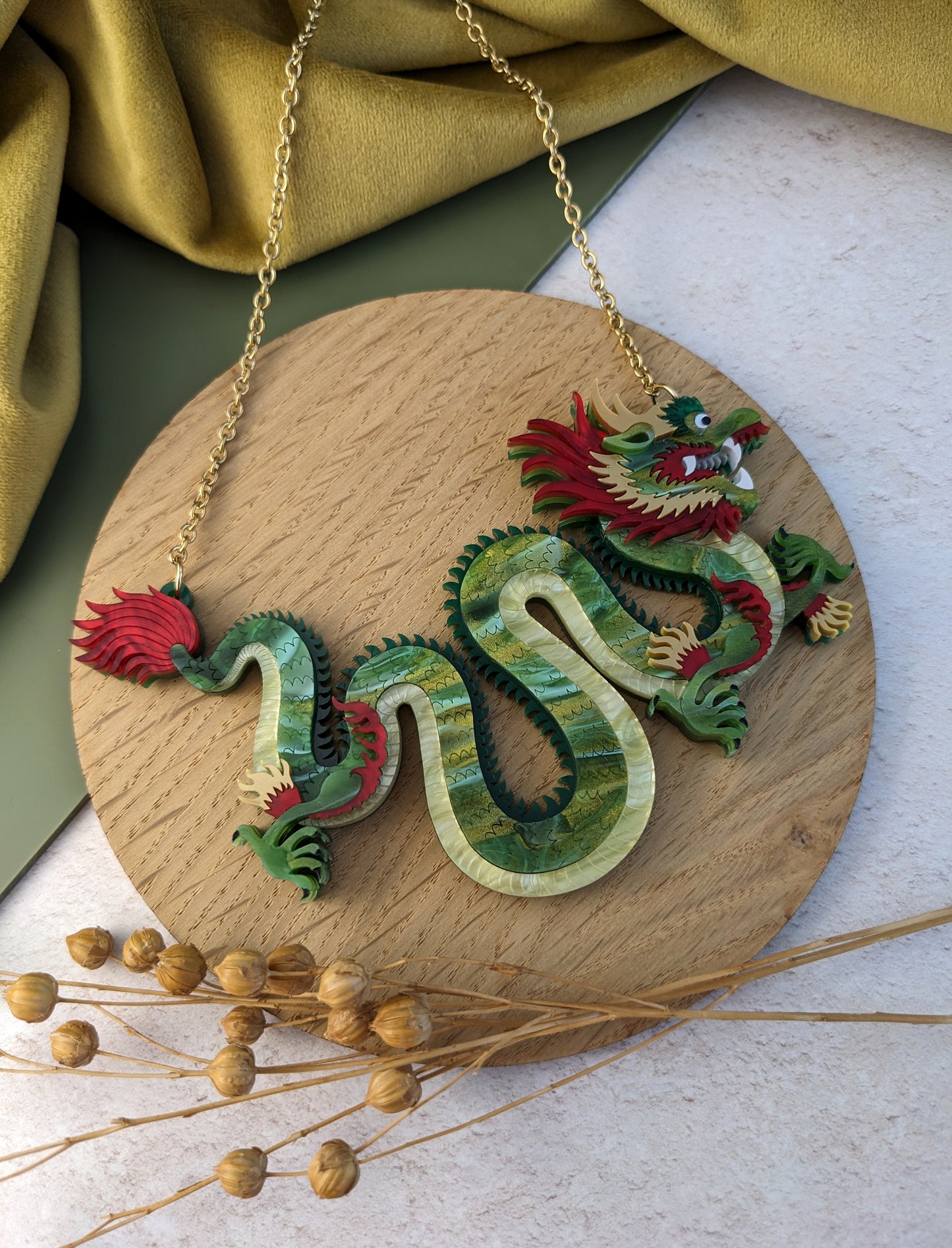 PRE ORDER Small Chinese Dragon Necklace GREEN