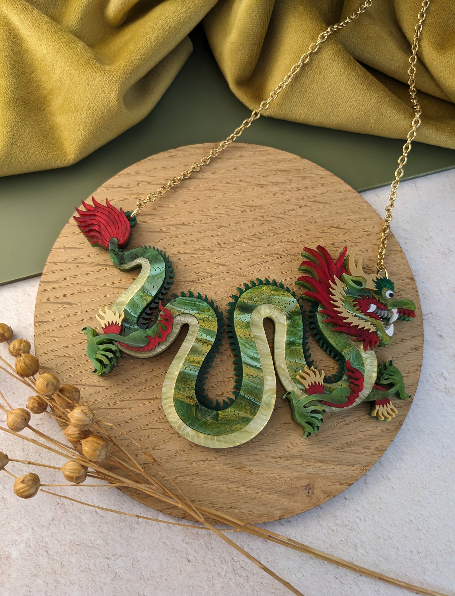 PRE ORDER Small Chinese Dragon Necklace GREEN