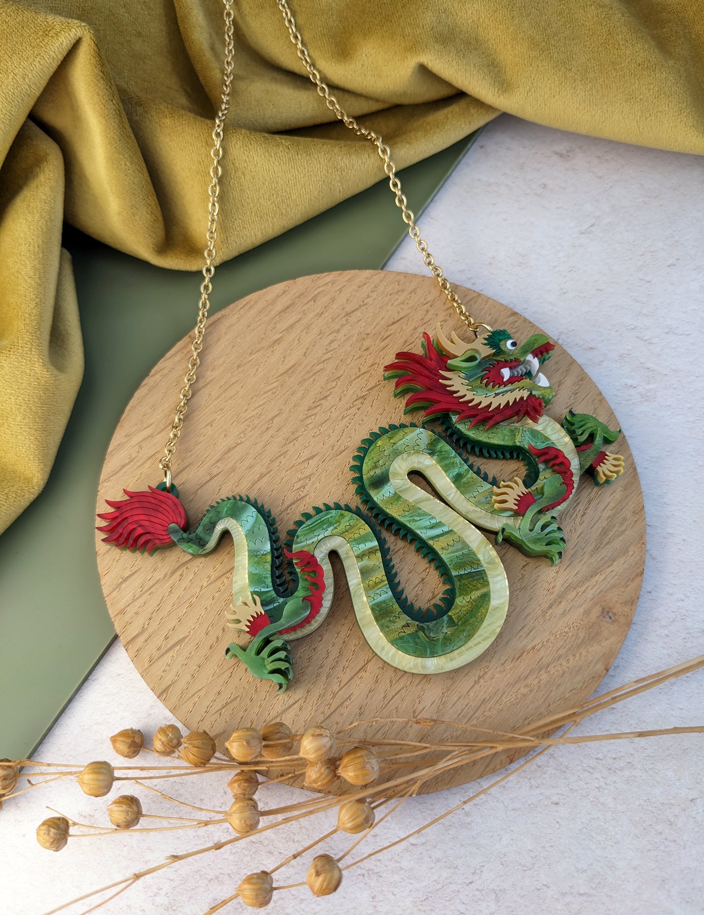 PRE ORDER Small Chinese Dragon Necklace GREEN