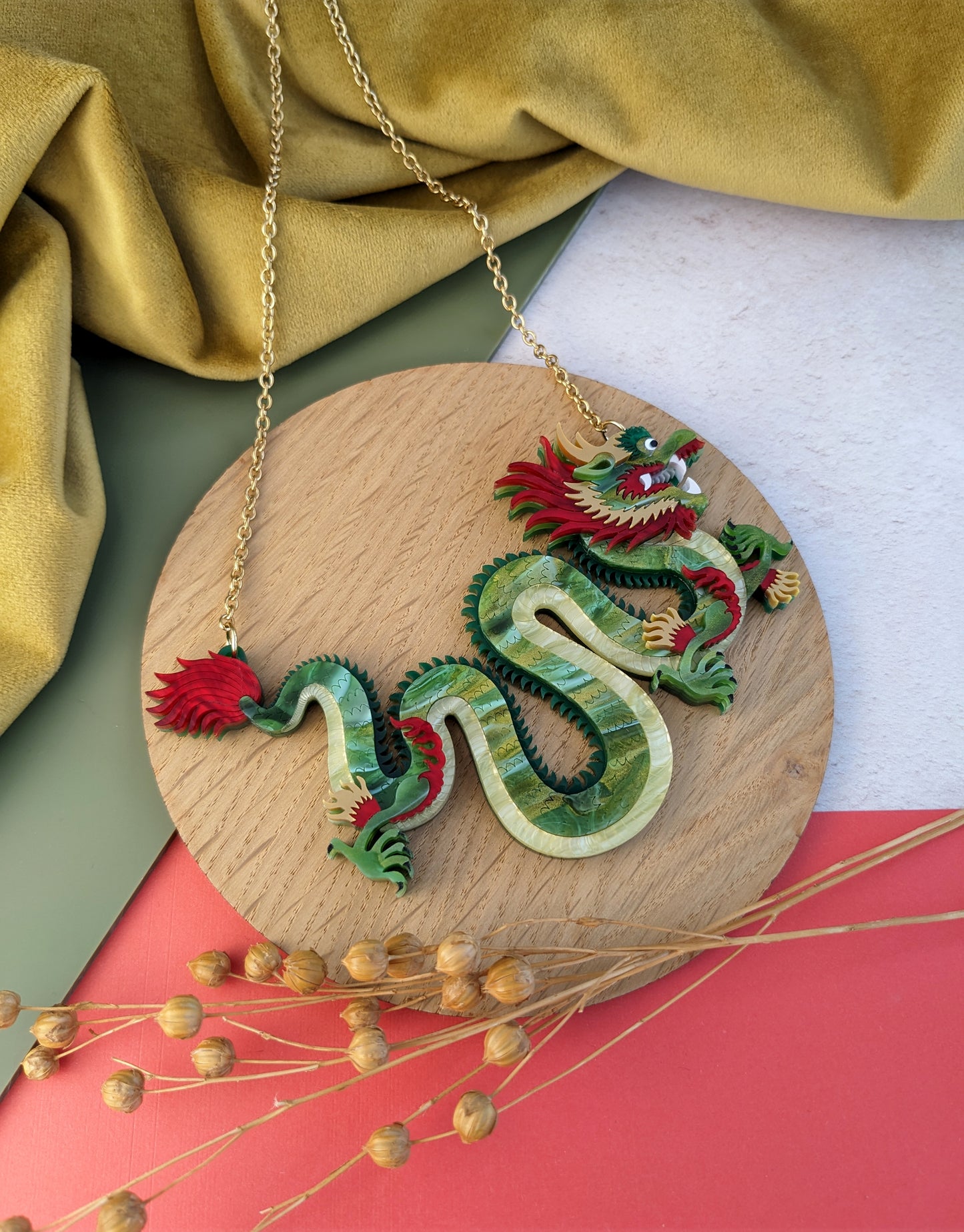 PRE ORDER Small Chinese Dragon Necklace GREEN