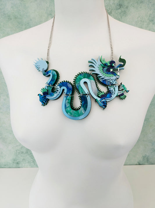 PRE ORDER Statement Chinese Dragon Necklace Without Clouds BLUE/GREEN