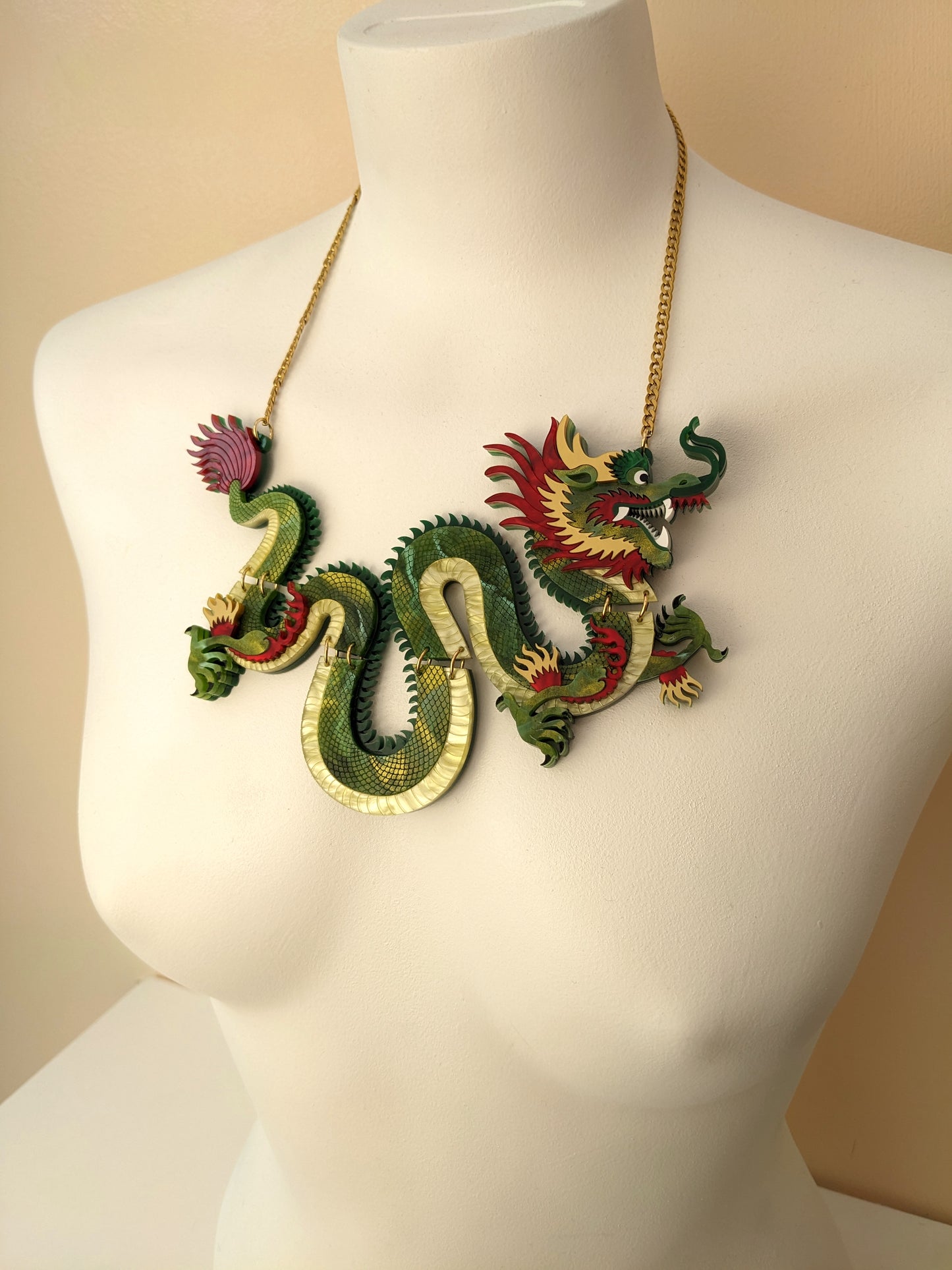 PRE ORDER Statement Chinese Dragon Necklace Without Clouds GREEN