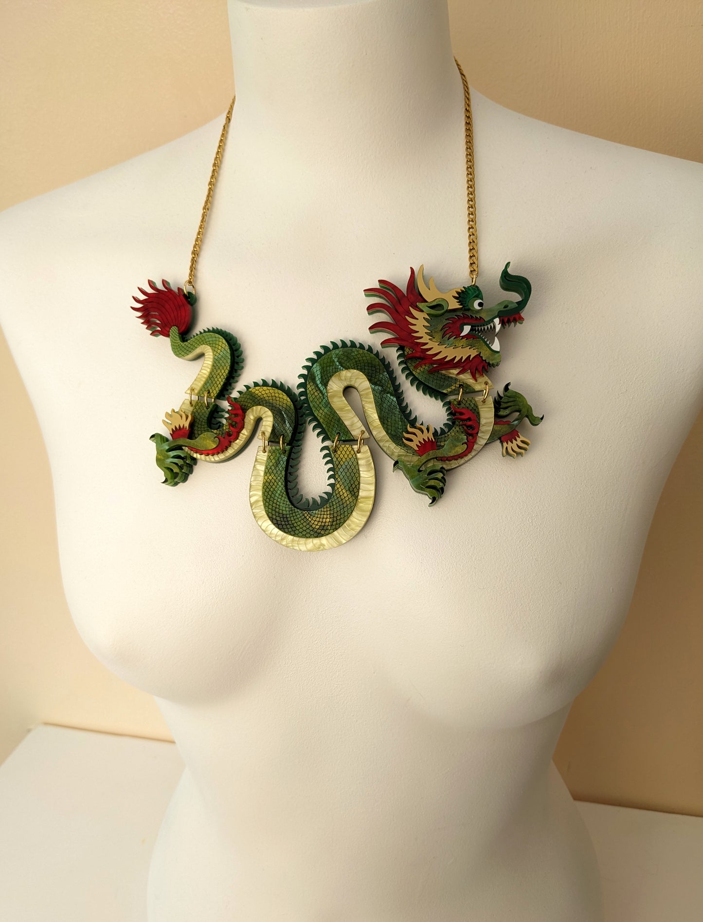 PRE ORDER Statement Chinese Dragon Necklace Without Clouds GREEN
