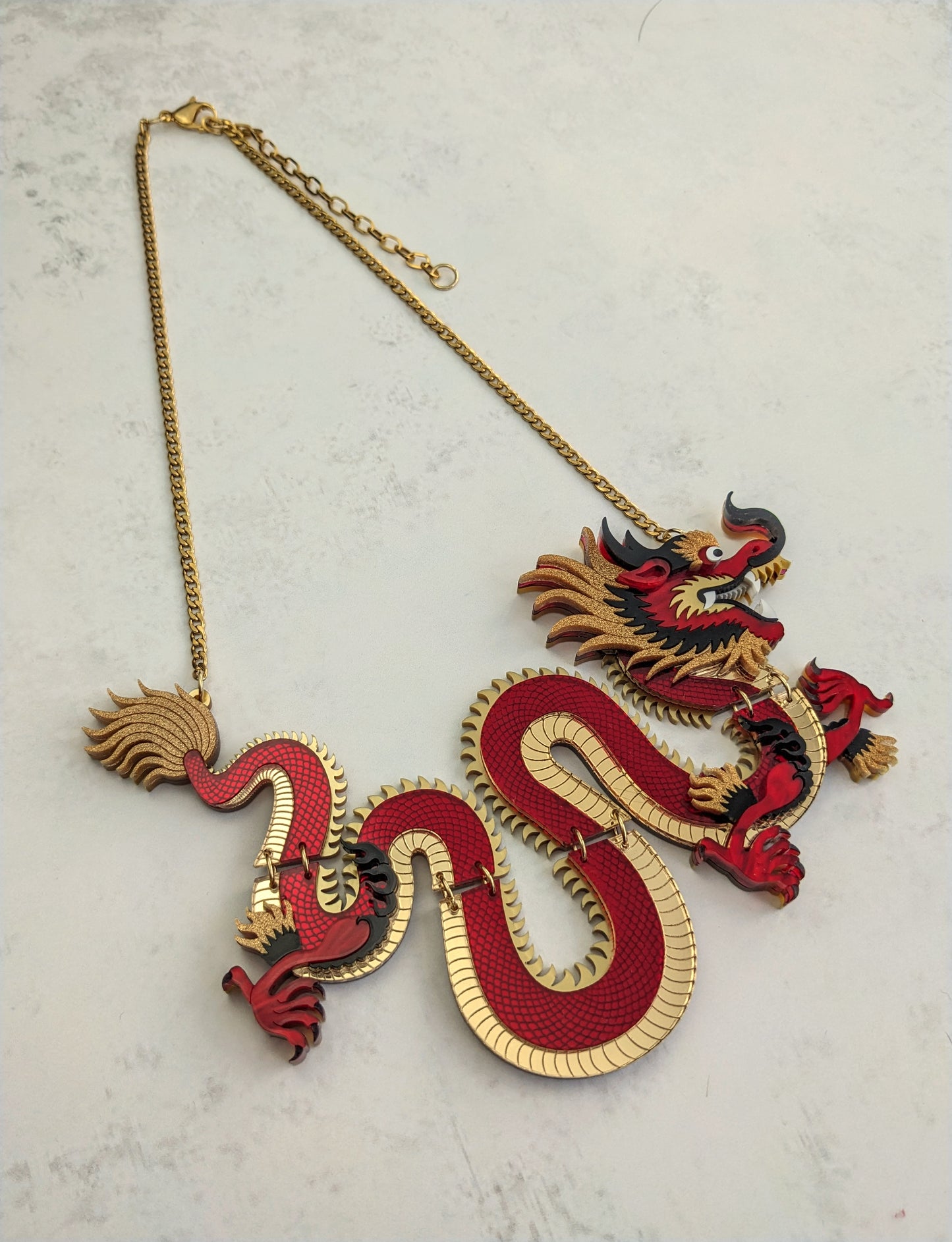 PRE ORDER Statement Chinese Dragon Necklace Without Clouds RED