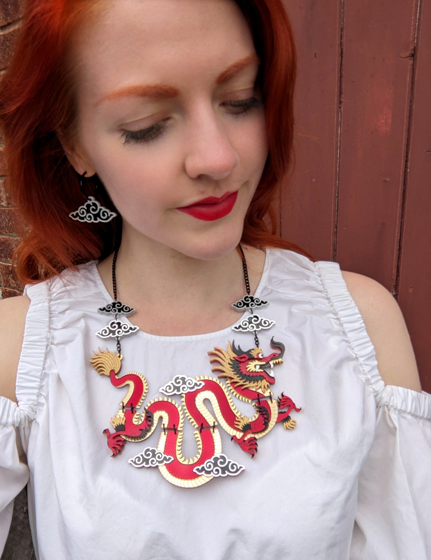 PRE ORDER Chinese Inspired Cloud Hoop Earrings Black & White (2 types)