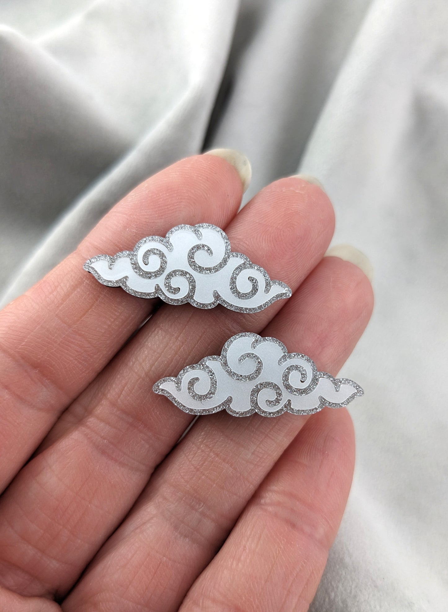 PRE ORDER Chinese Inspired Cloud Studs Silver & White