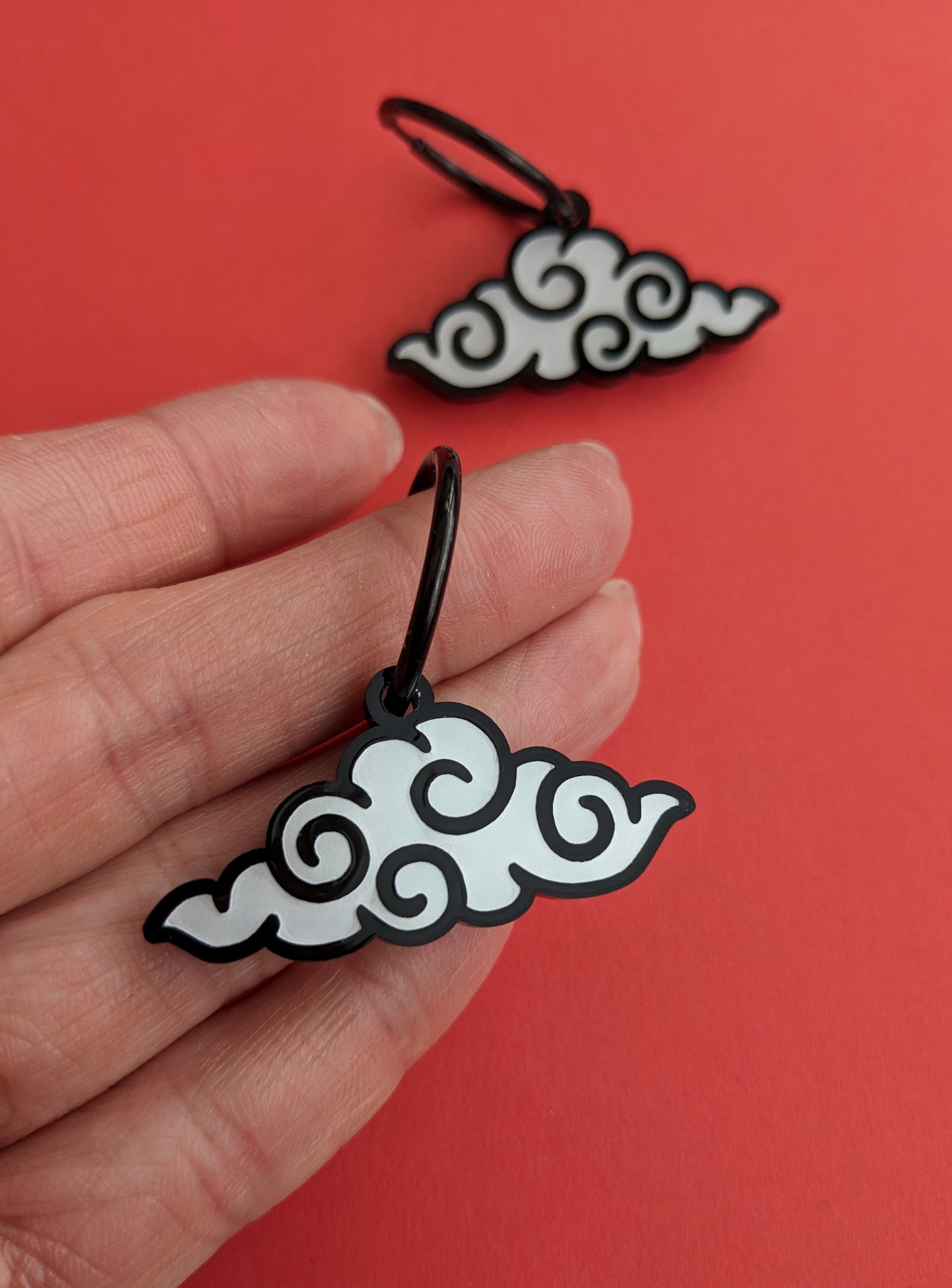 PRE ORDER Chinese Inspired Cloud Hoop Earrings Black & White (2 types)