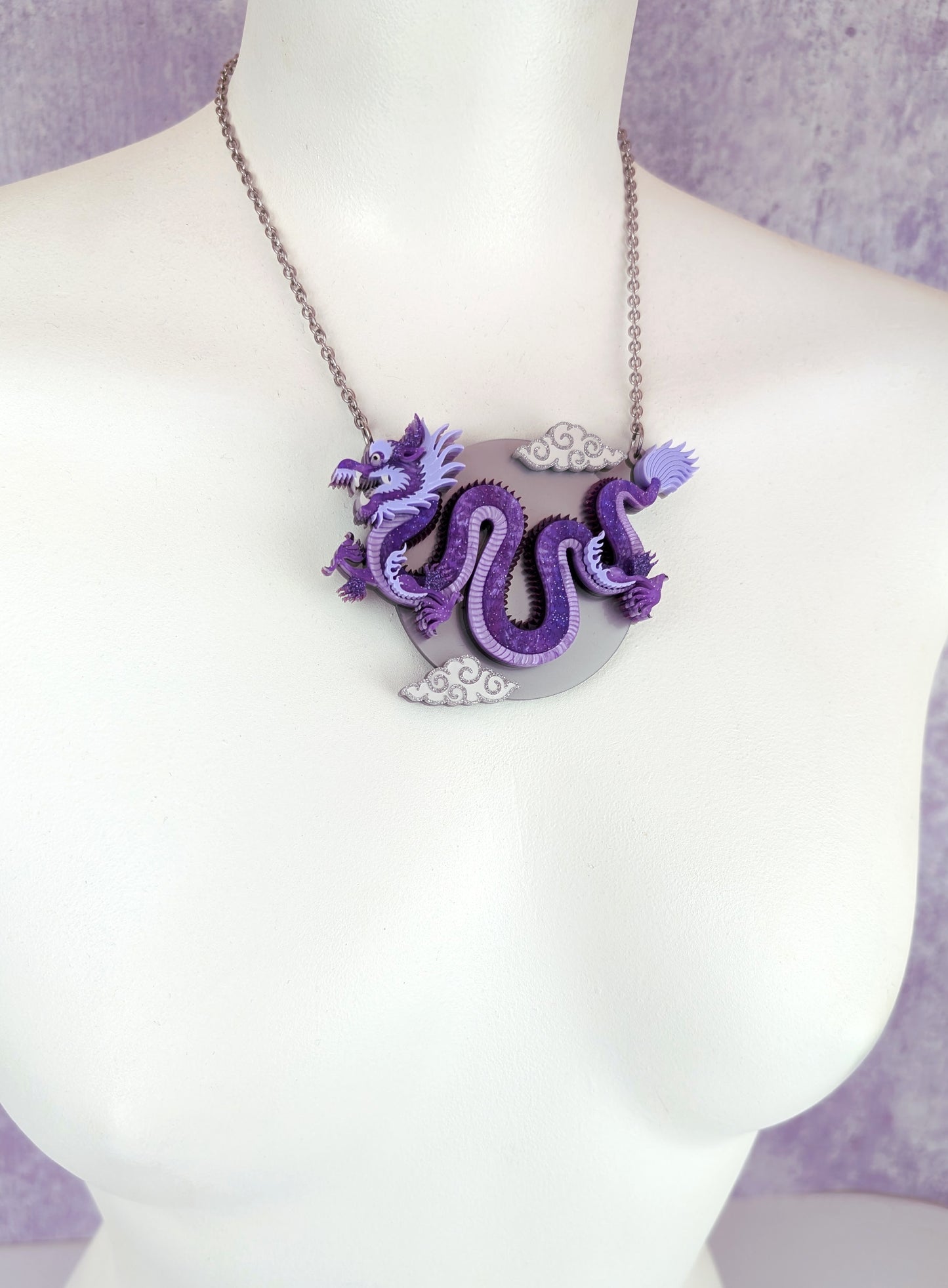 PRE ORDER Chinese Dragon Brooch or Necklace PURPLE
