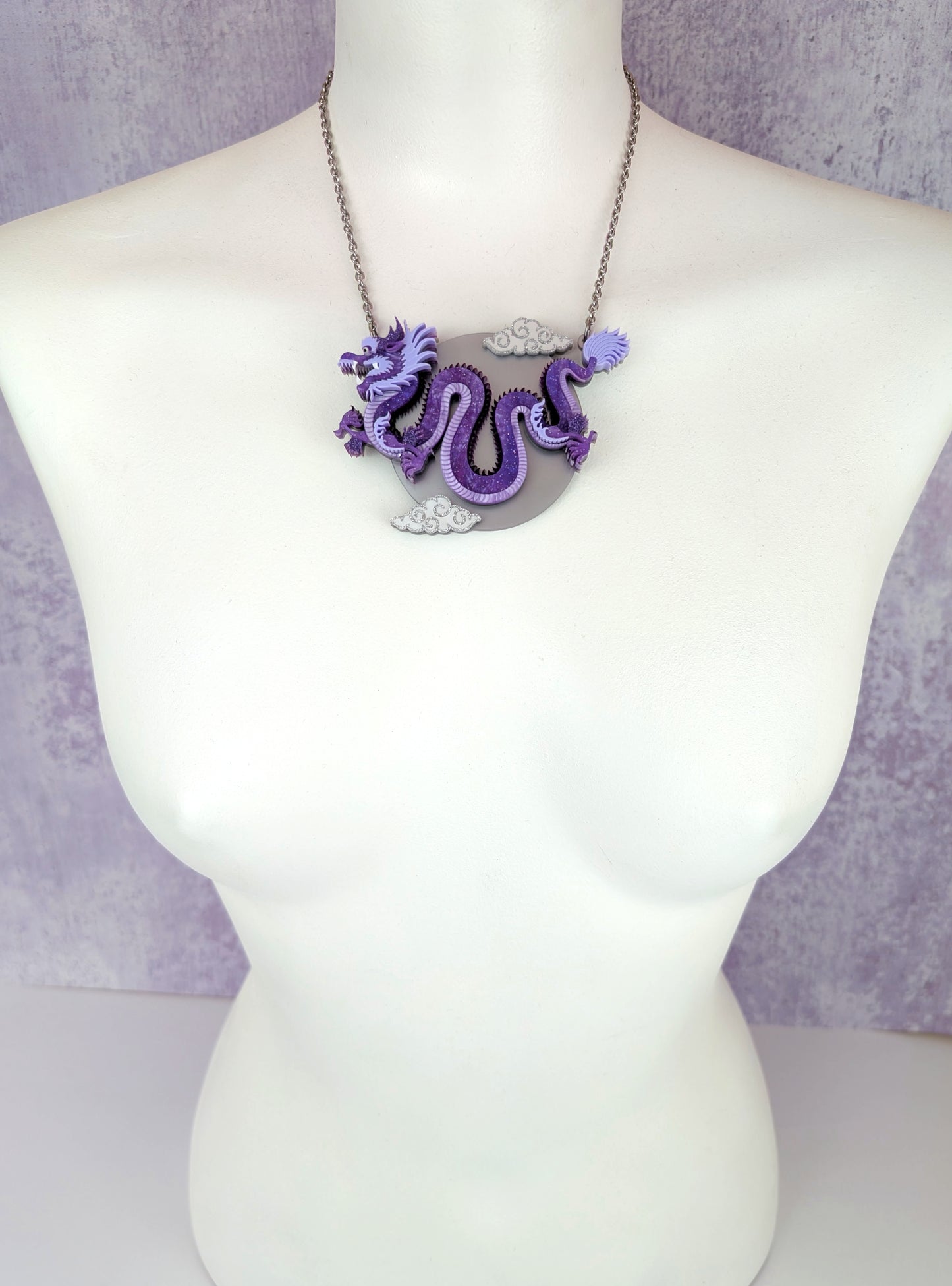 PRE ORDER Chinese Dragon Brooch or Necklace PURPLE