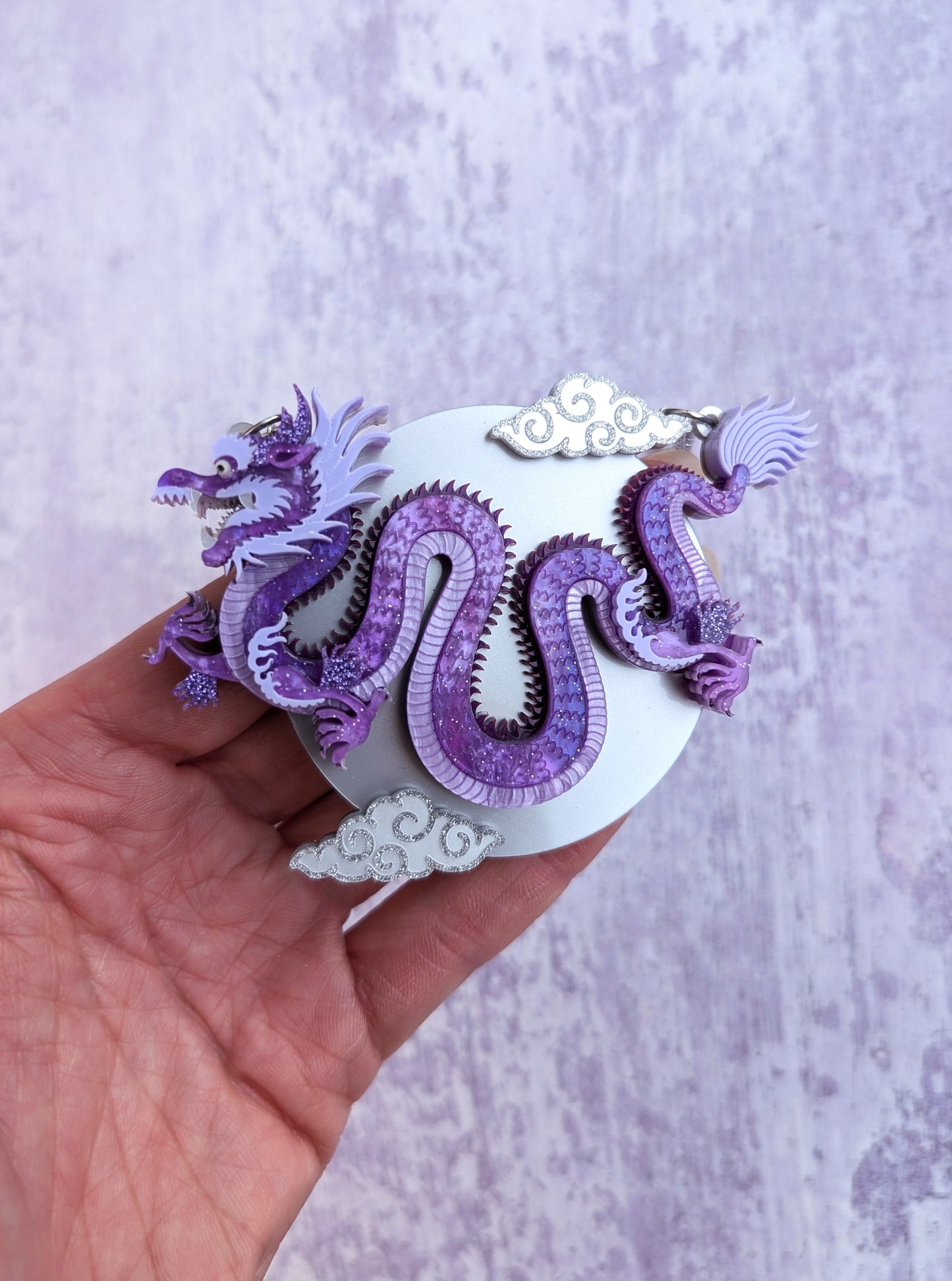 PRE ORDER Chinese Dragon Brooch or Necklace PURPLE