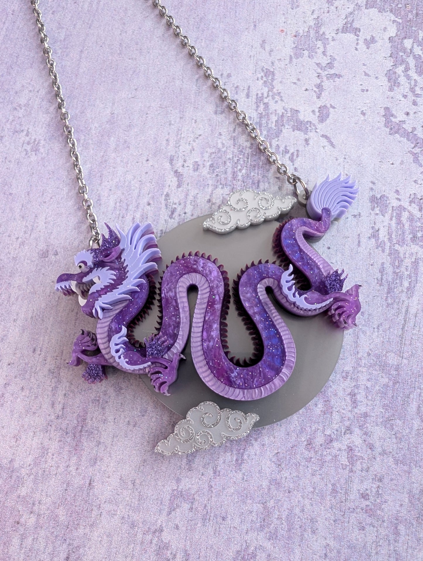 PRE ORDER Chinese Dragon Brooch or Necklace PURPLE