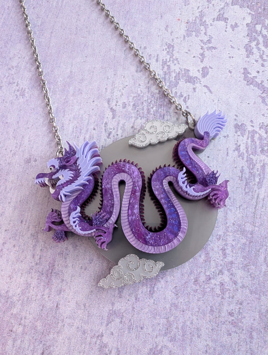 PRE ORDER Chinese Dragon Brooch or Necklace PURPLE
