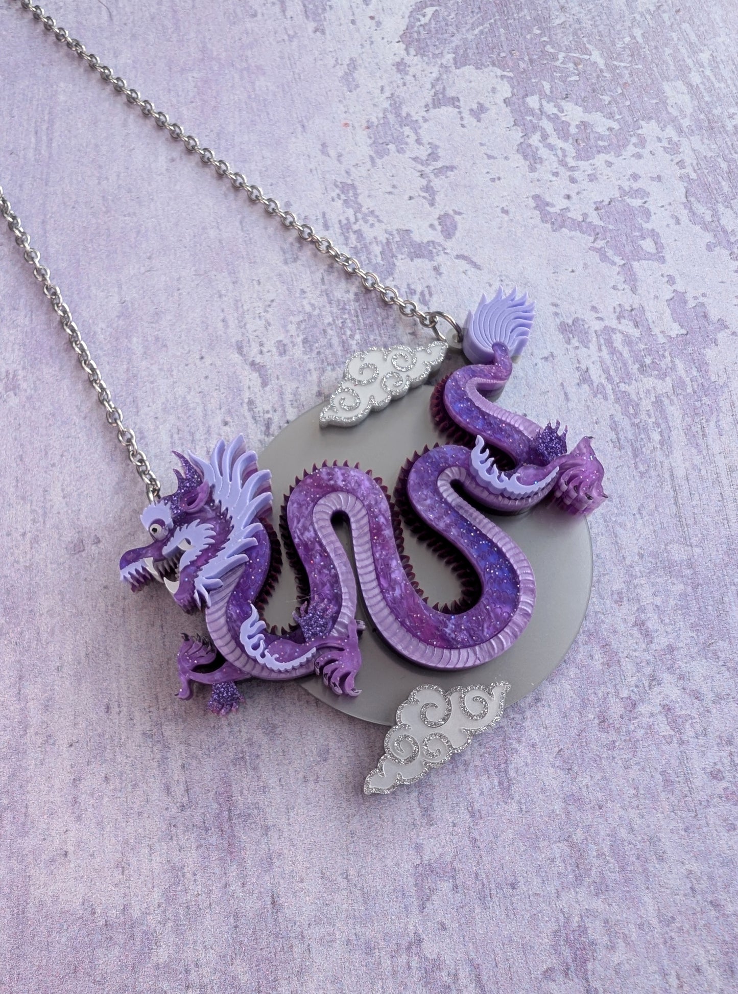 PRE ORDER Chinese Dragon Brooch or Necklace PURPLE