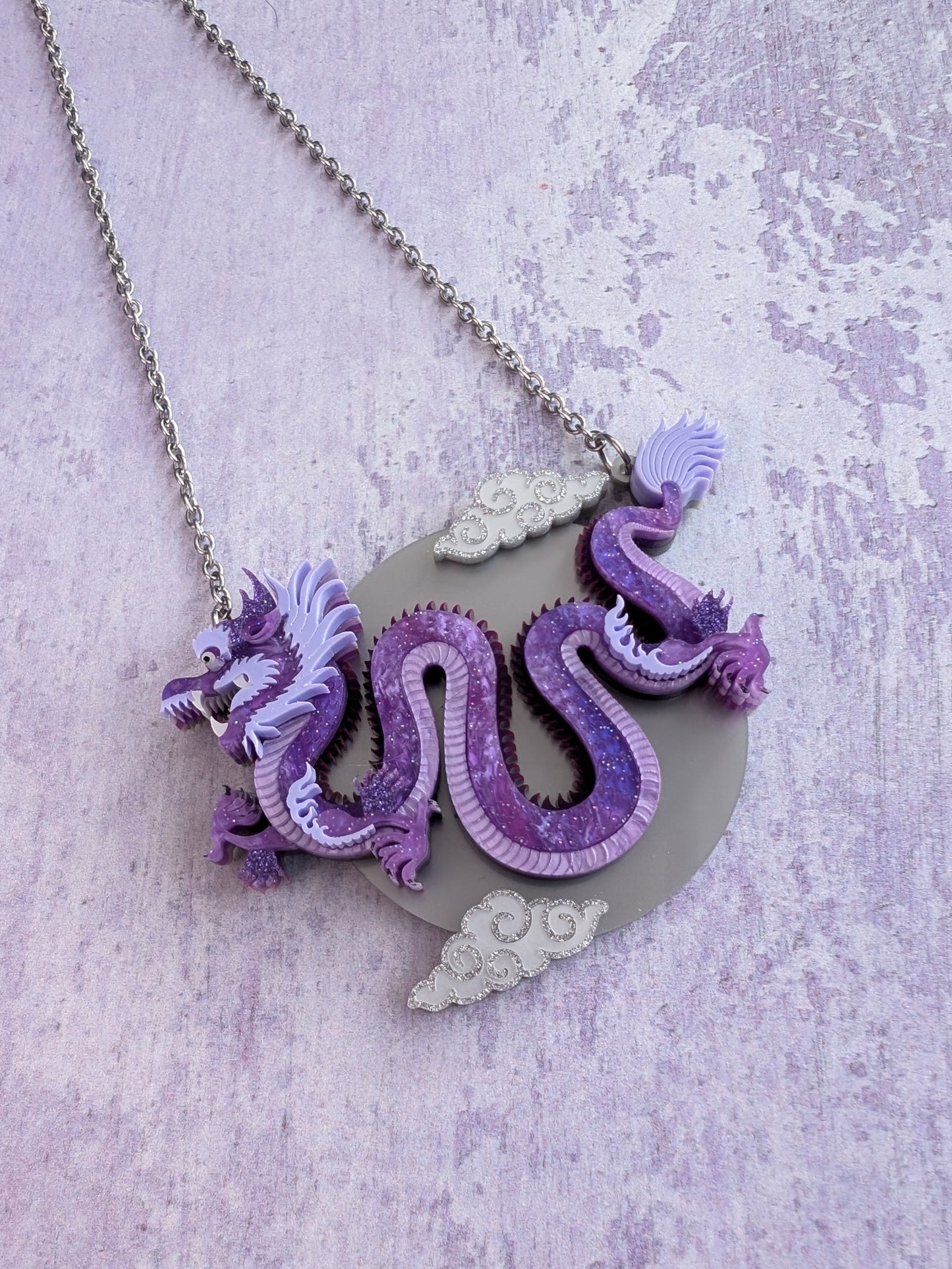 PRE ORDER Chinese Dragon Brooch or Necklace PURPLE
