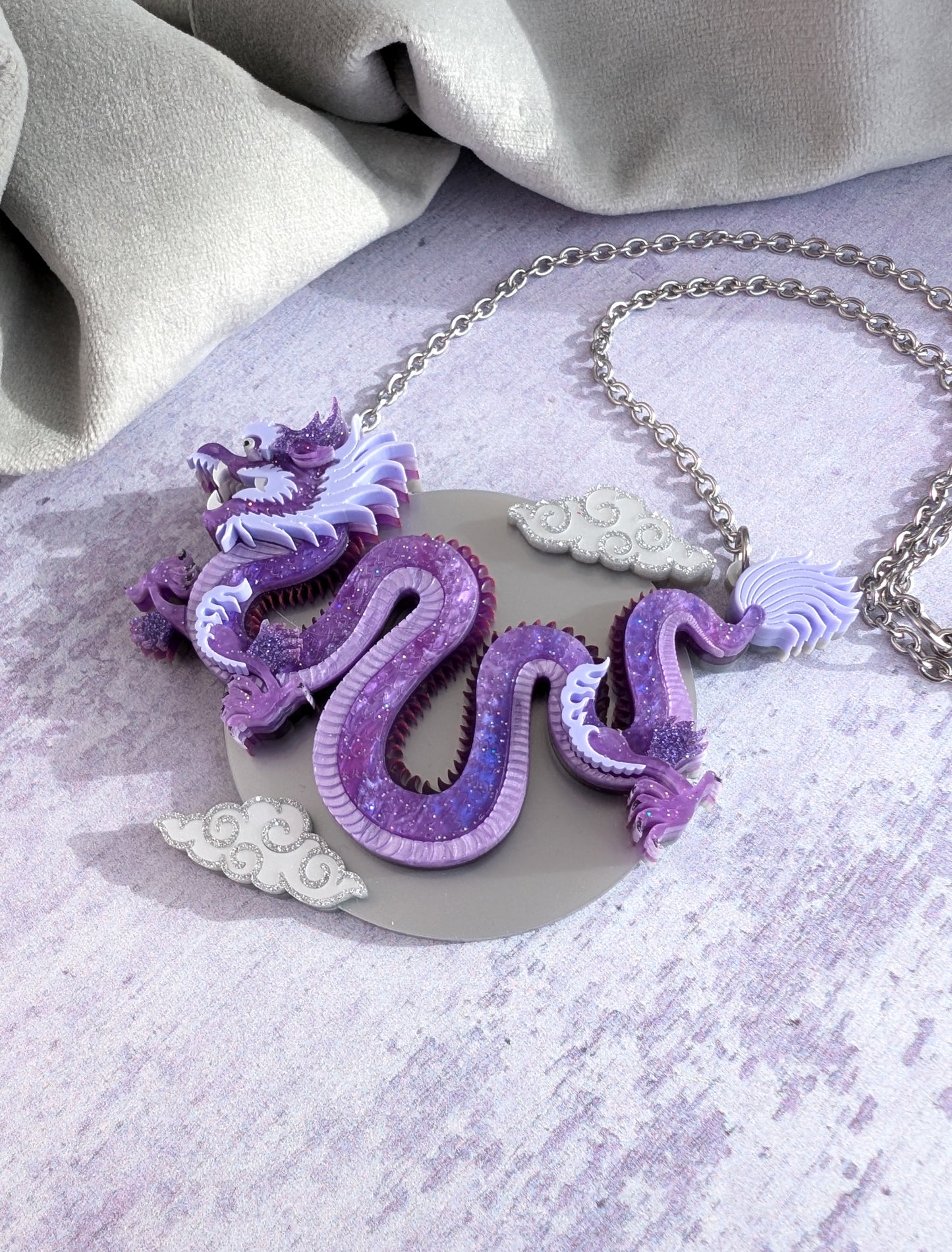 PRE ORDER Chinese Dragon Brooch or Necklace PURPLE