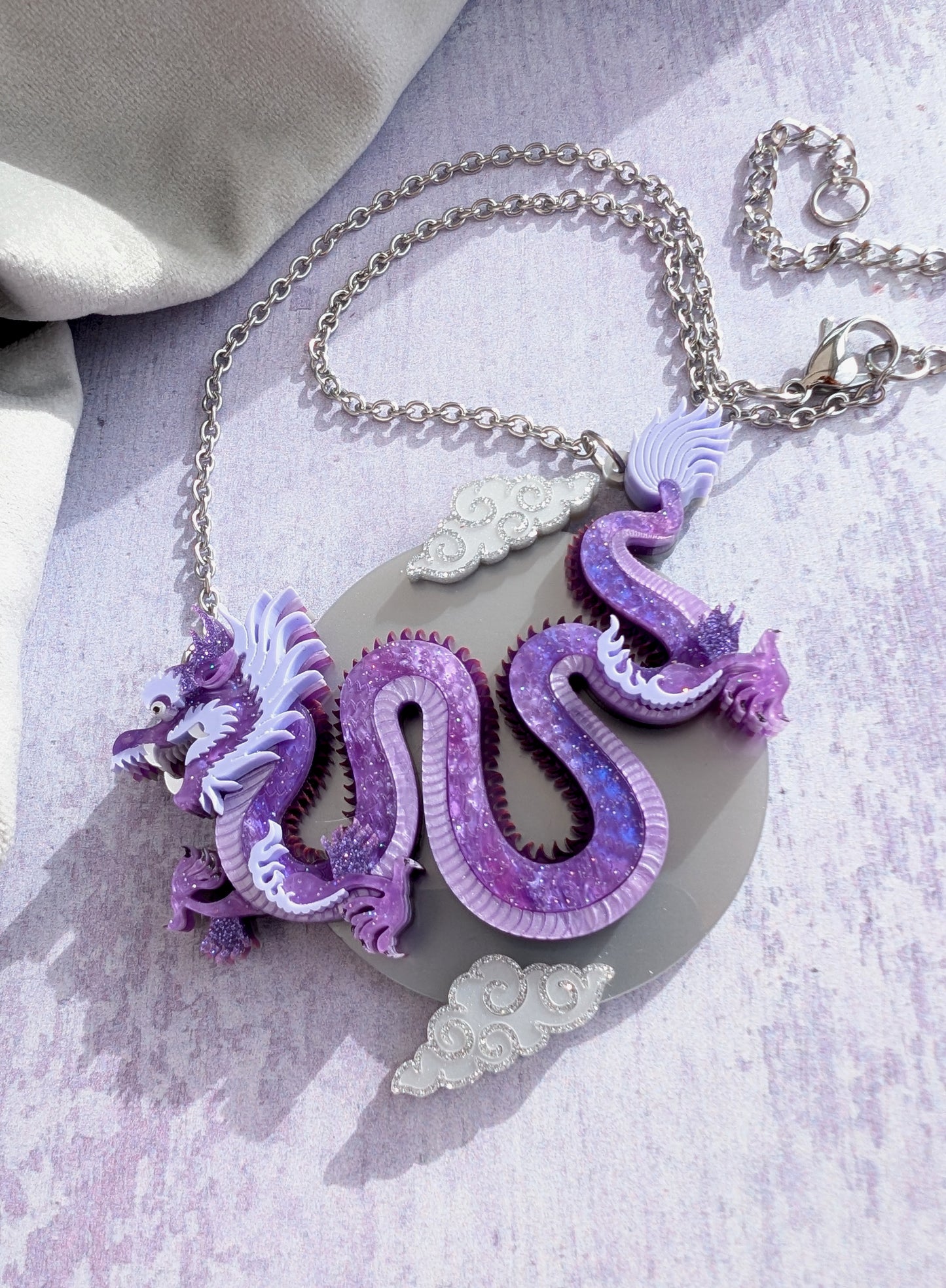 PRE ORDER Chinese Dragon Brooch or Necklace PURPLE