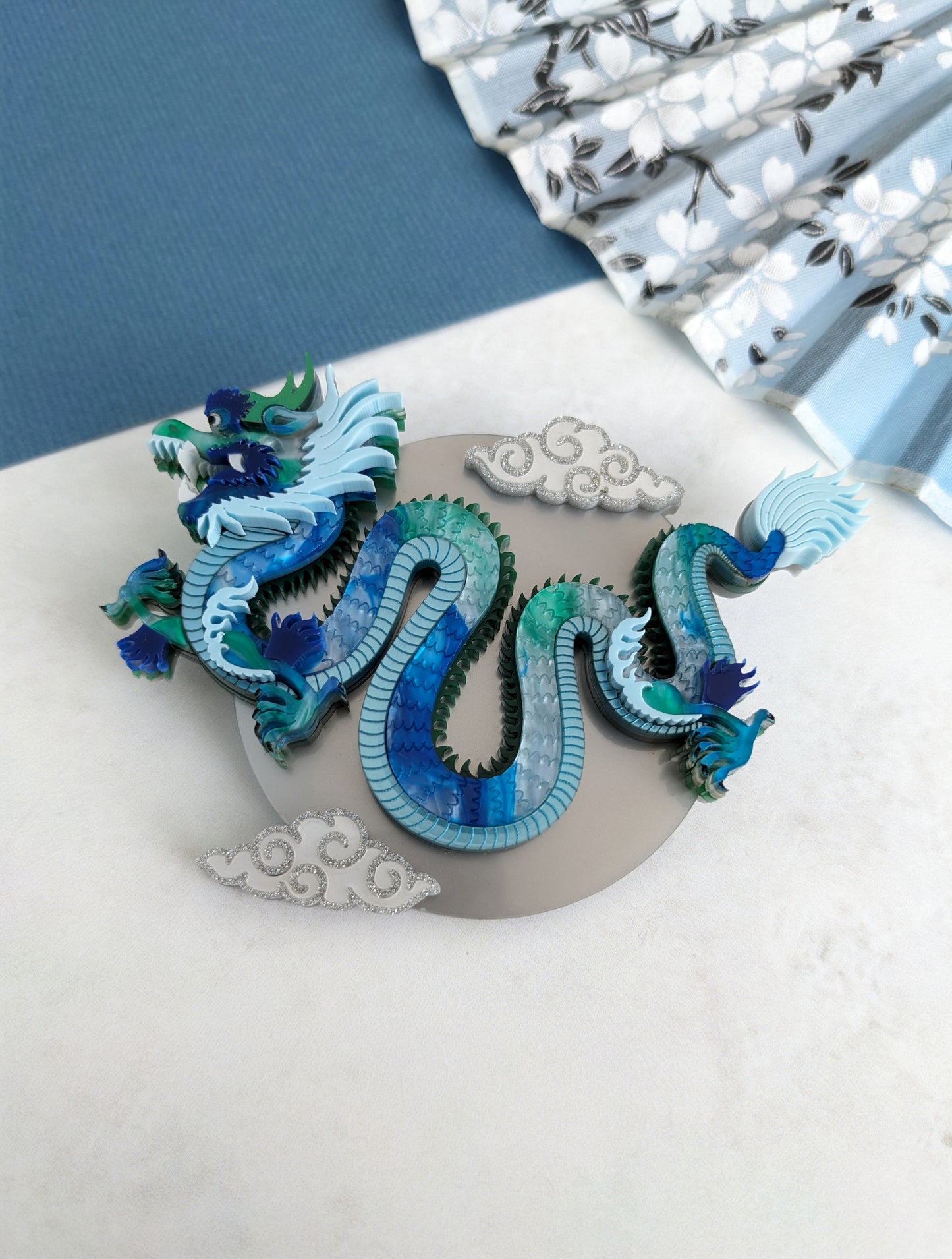 PRE ORDER Chinese Dragon Brooch or Necklace BLUE/GREEN