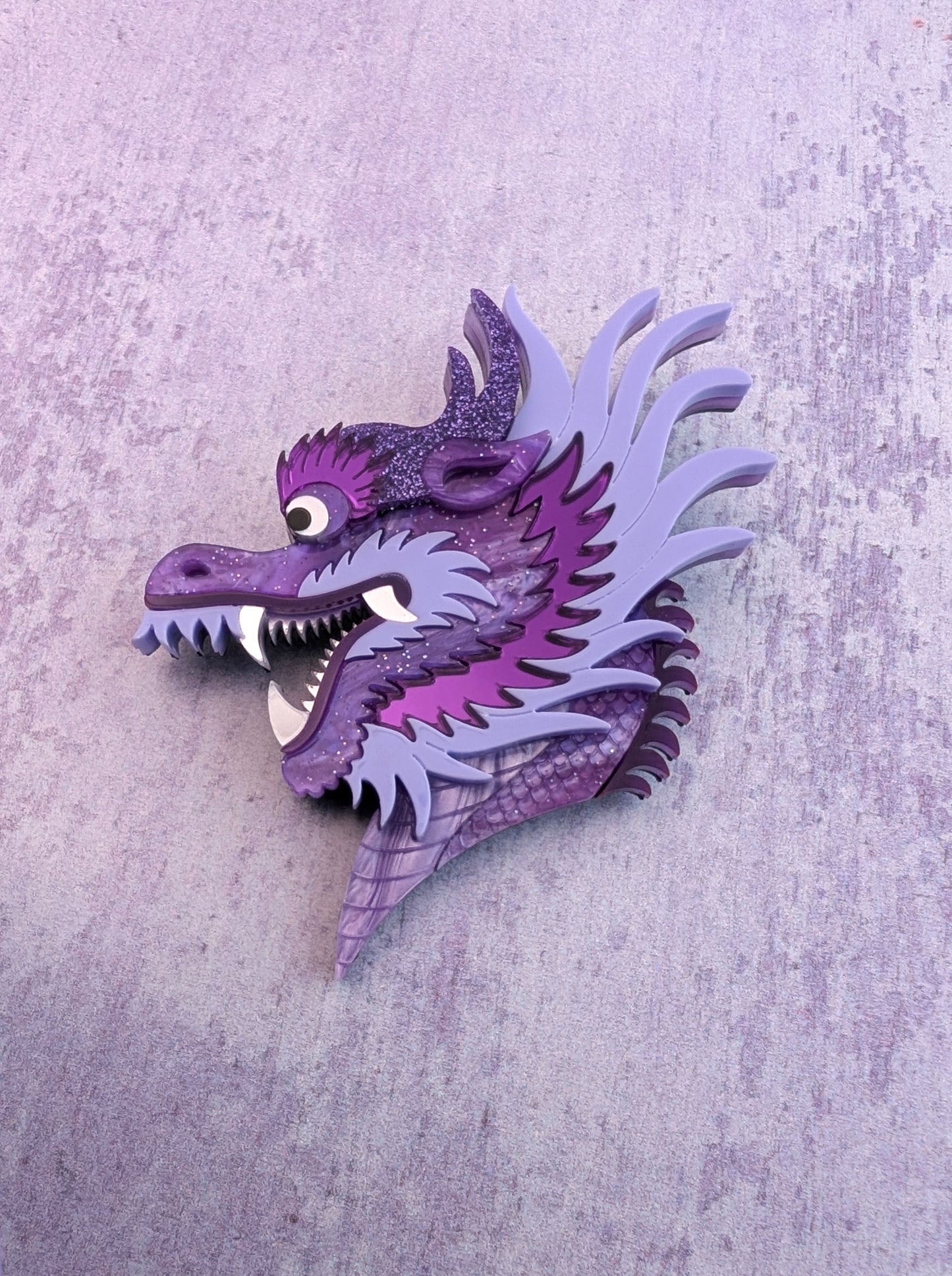 PRE ORDER Chinese Dragon Head Brooch PURPLE