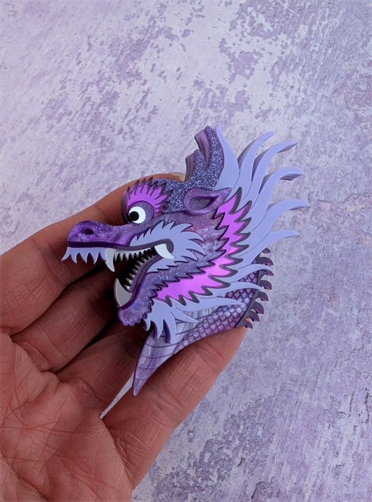 PRE ORDER Chinese Dragon Head Brooch PURPLE