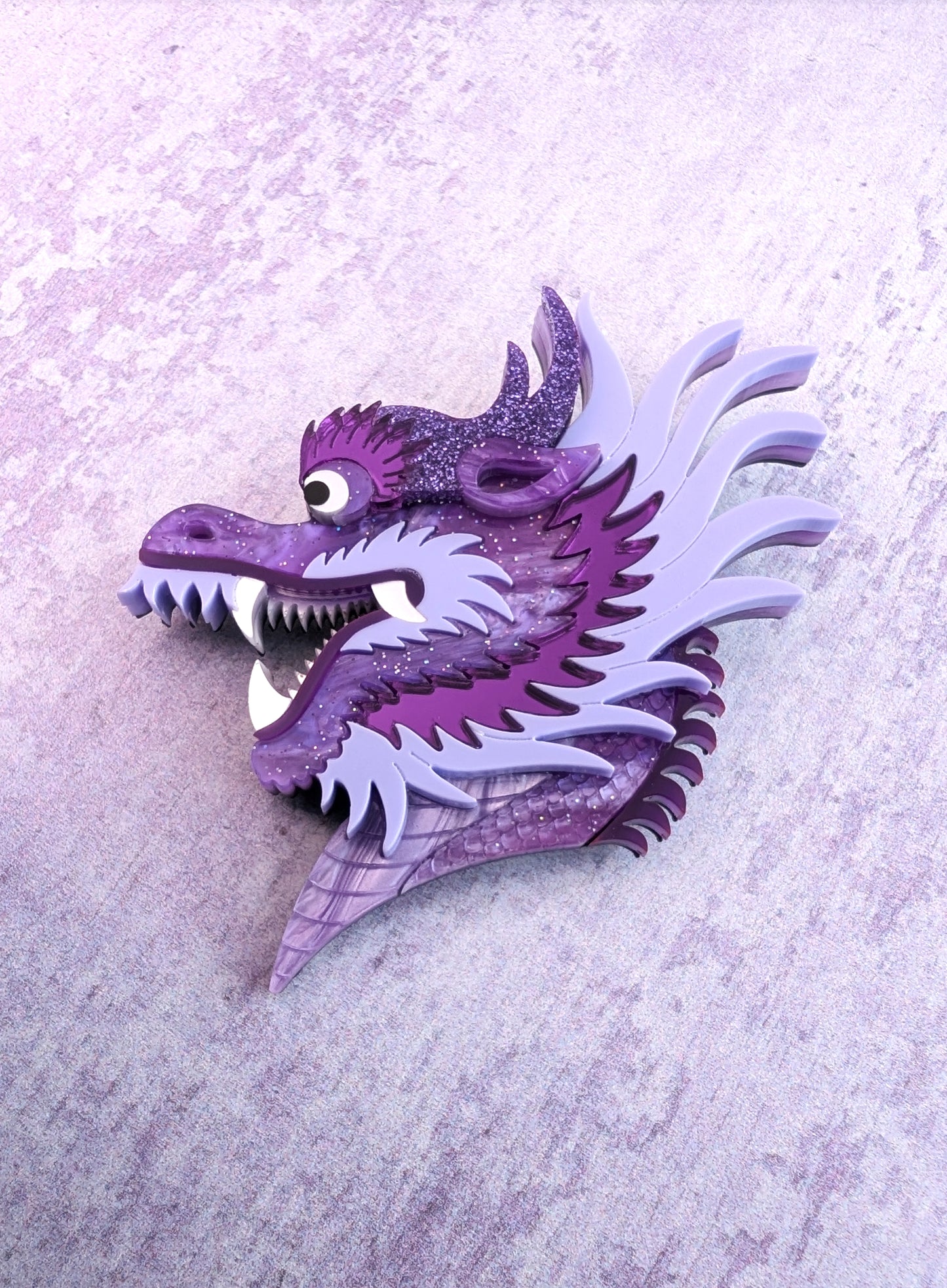 PRE ORDER Chinese Dragon Head Brooch PURPLE