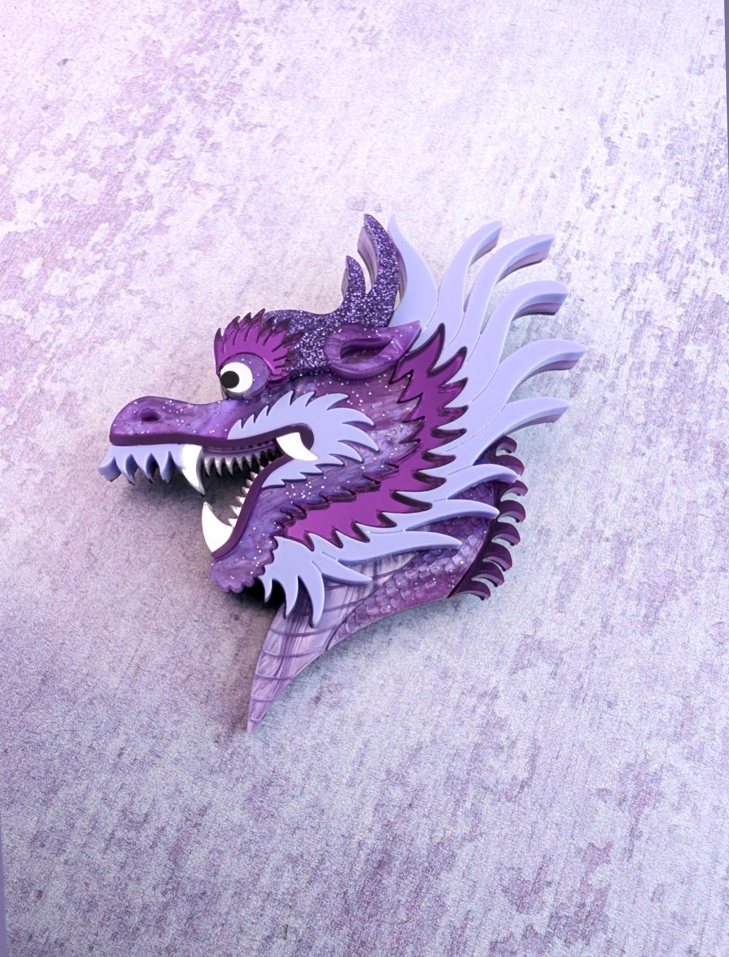 PRE ORDER Chinese Dragon Head Brooch PURPLE