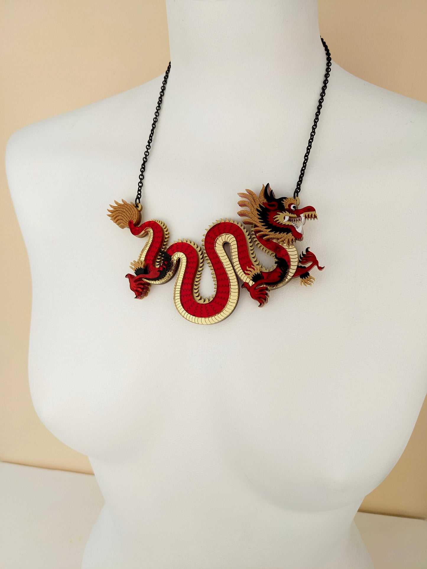 PRE ORDER Small Chinese Dragon Necklace RED