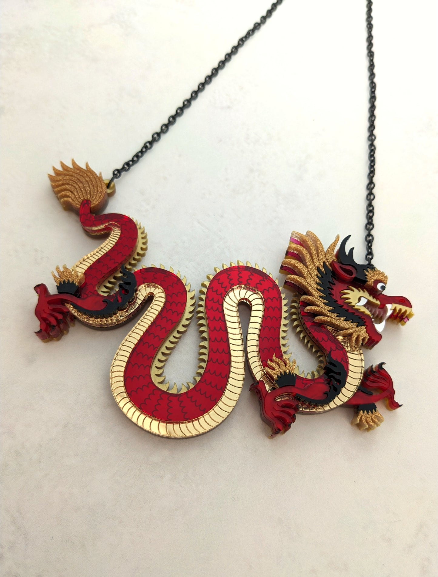 PRE ORDER Small Chinese Dragon Necklace RED