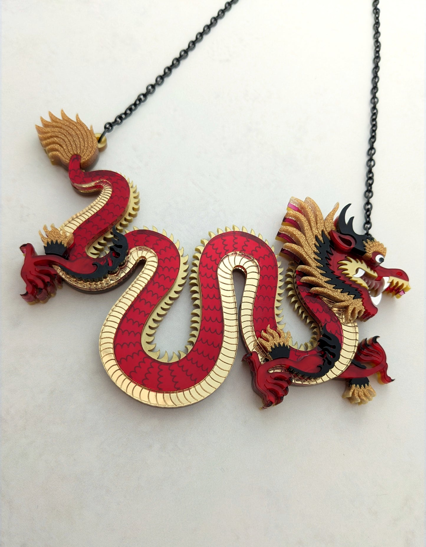 PRE ORDER Small Chinese Dragon Necklace RED