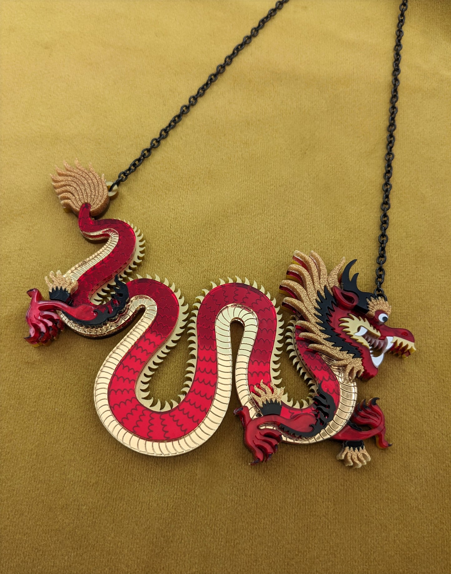 PRE ORDER Small Chinese Dragon Necklace RED