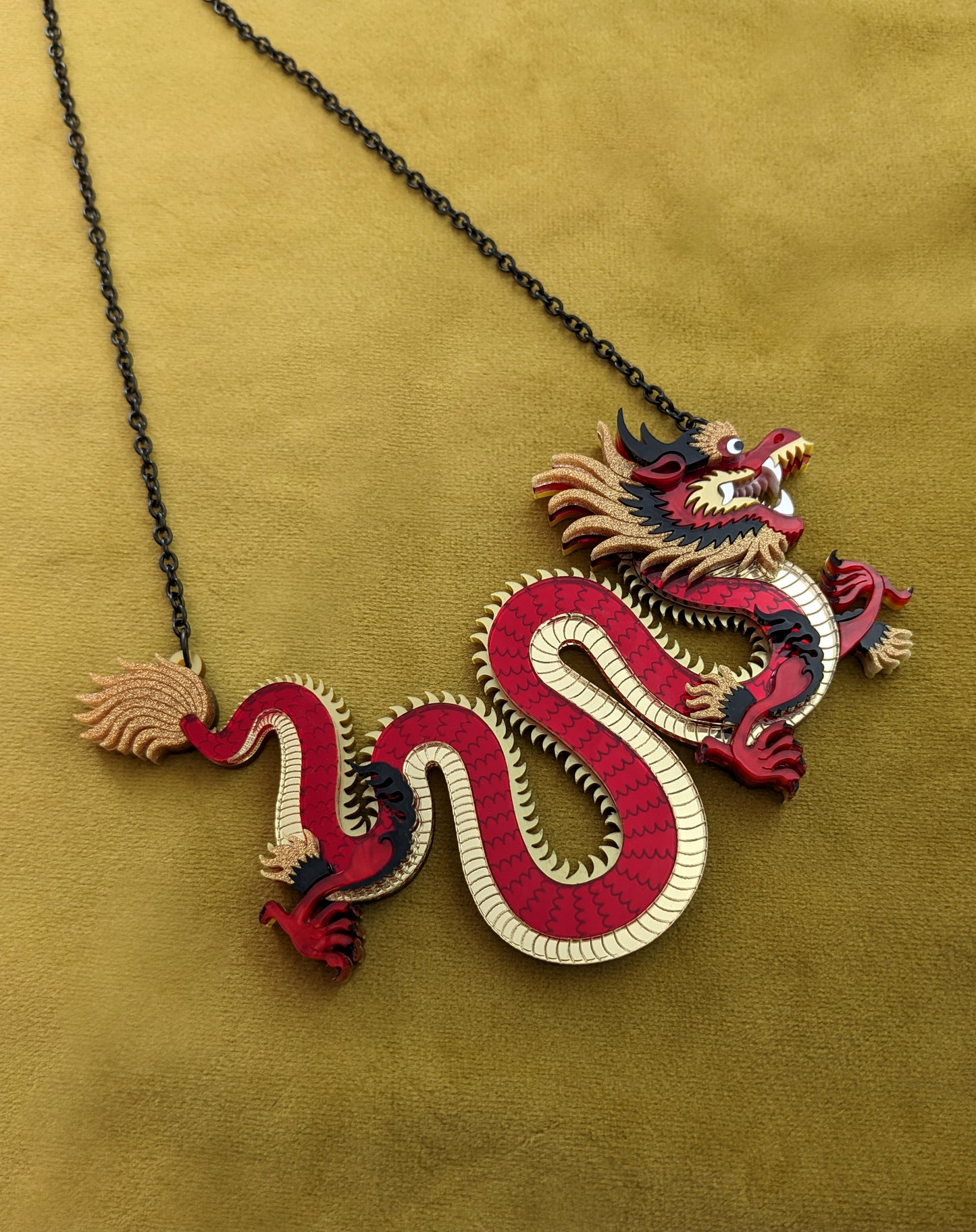 PRE ORDER Small Chinese Dragon Necklace RED