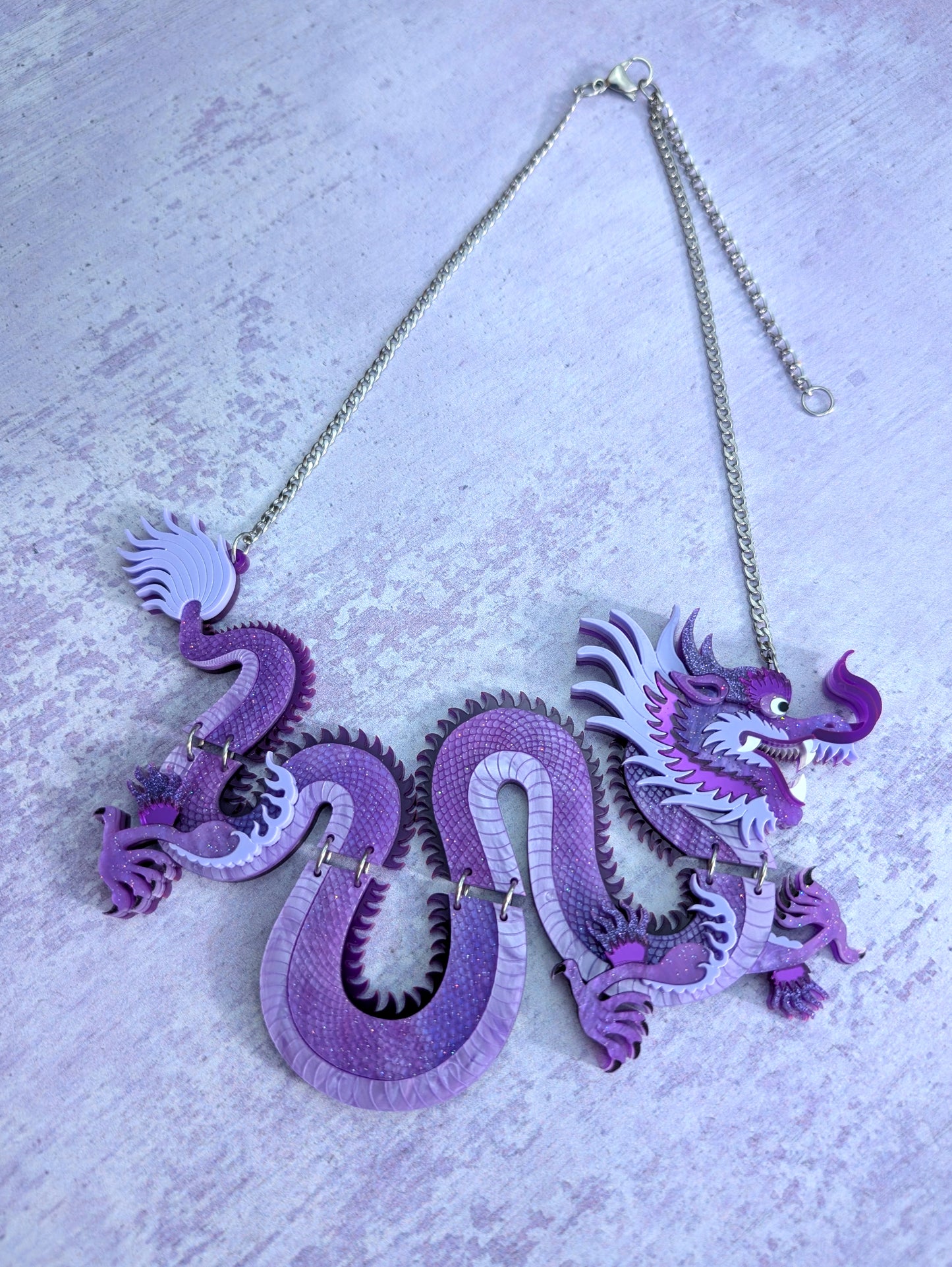 PRE ORDER Statement Chinese Dragon Necklace Without Clouds PURPLE