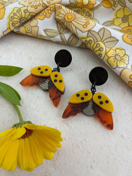 PRE ORDER Ladybird Earrings plain yellow, red or orange from the multicoloured statement necklace