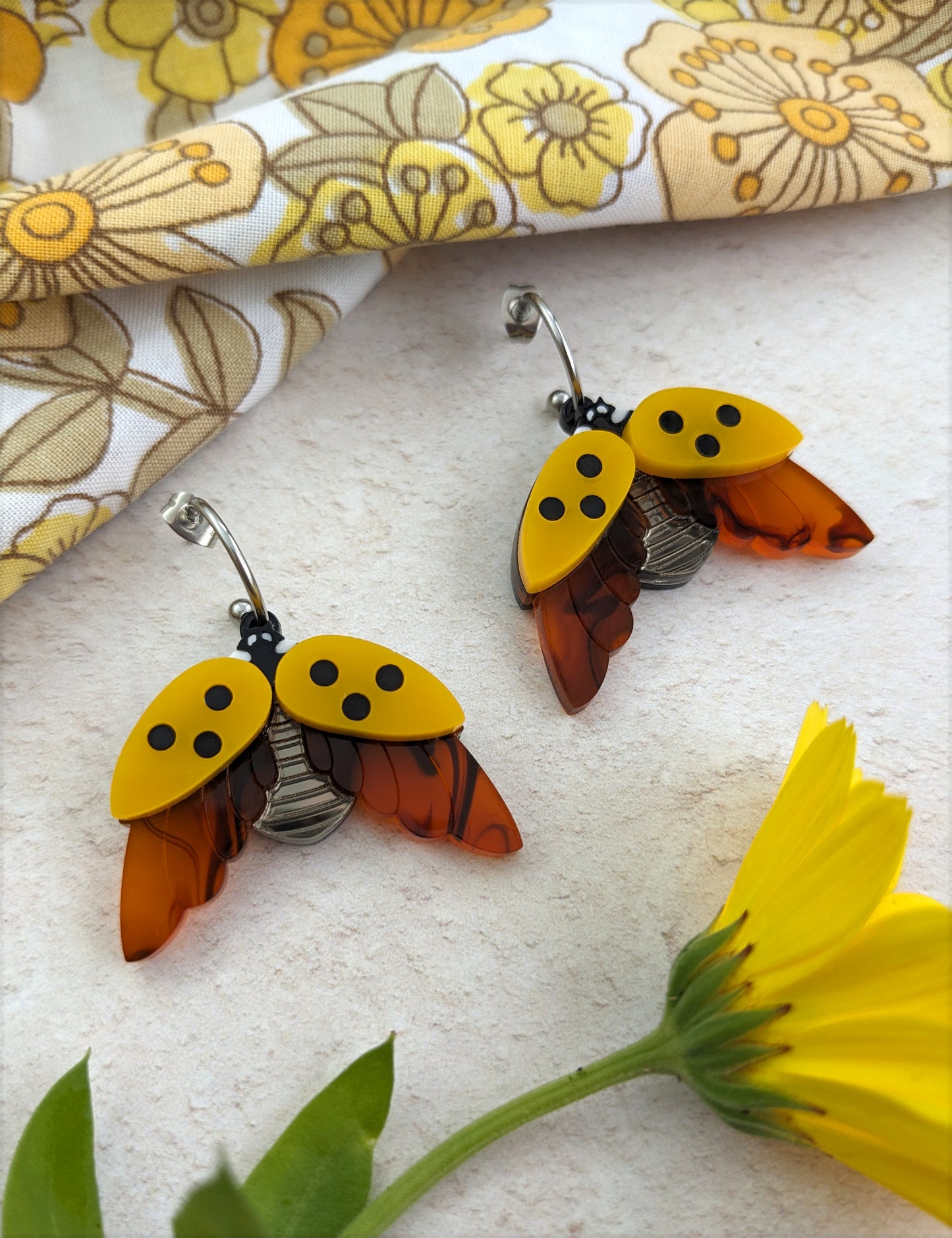 PRE ORDER Ladybird Earrings plain yellow, red or orange from the multicoloured statement necklace