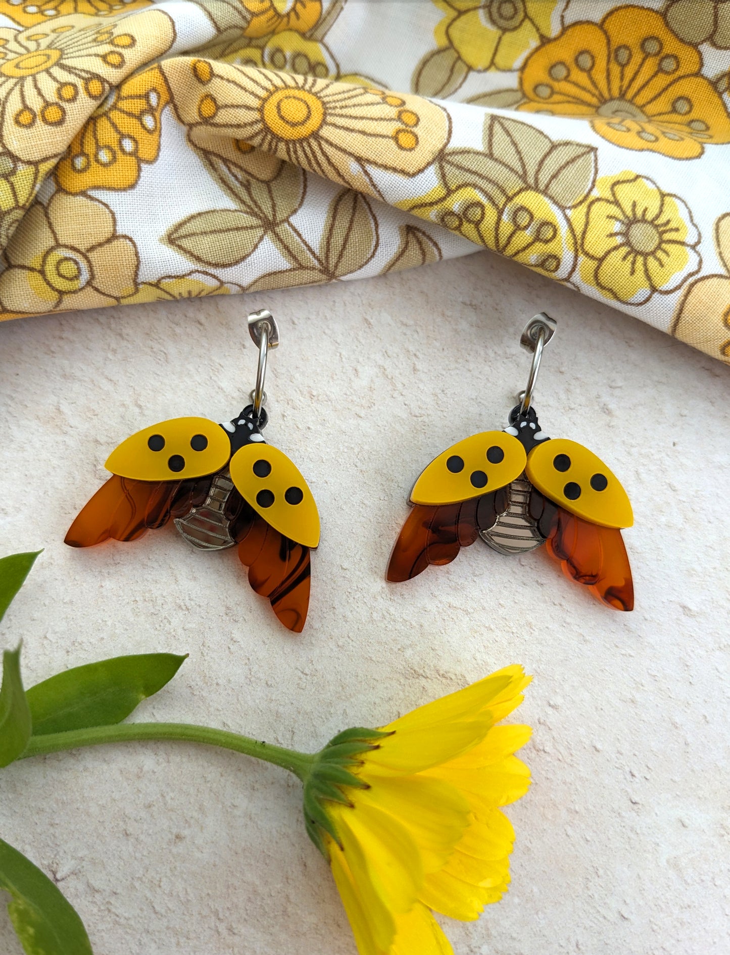 PRE ORDER Ladybird Earrings plain yellow, red or orange from the multicoloured statement necklace