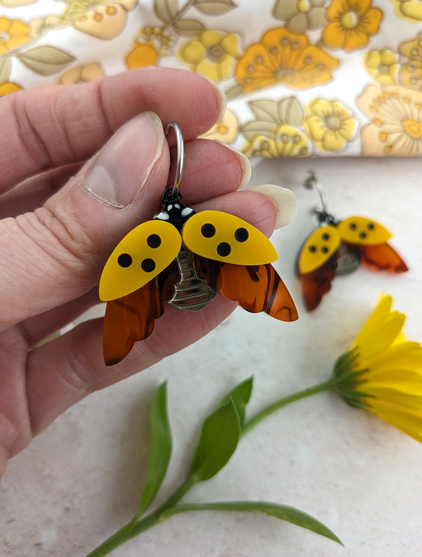 PRE ORDER Ladybird Earrings plain yellow, red or orange from the multicoloured statement necklace