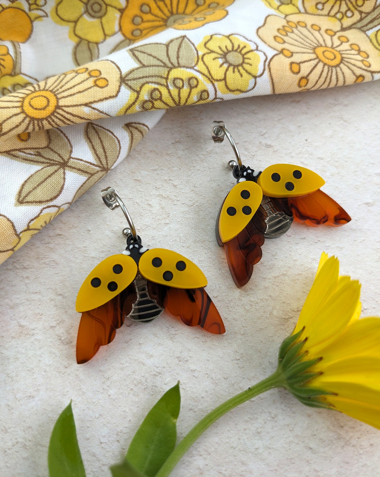 PRE ORDER Ladybird Earrings plain yellow, red or orange from the multicoloured statement necklace