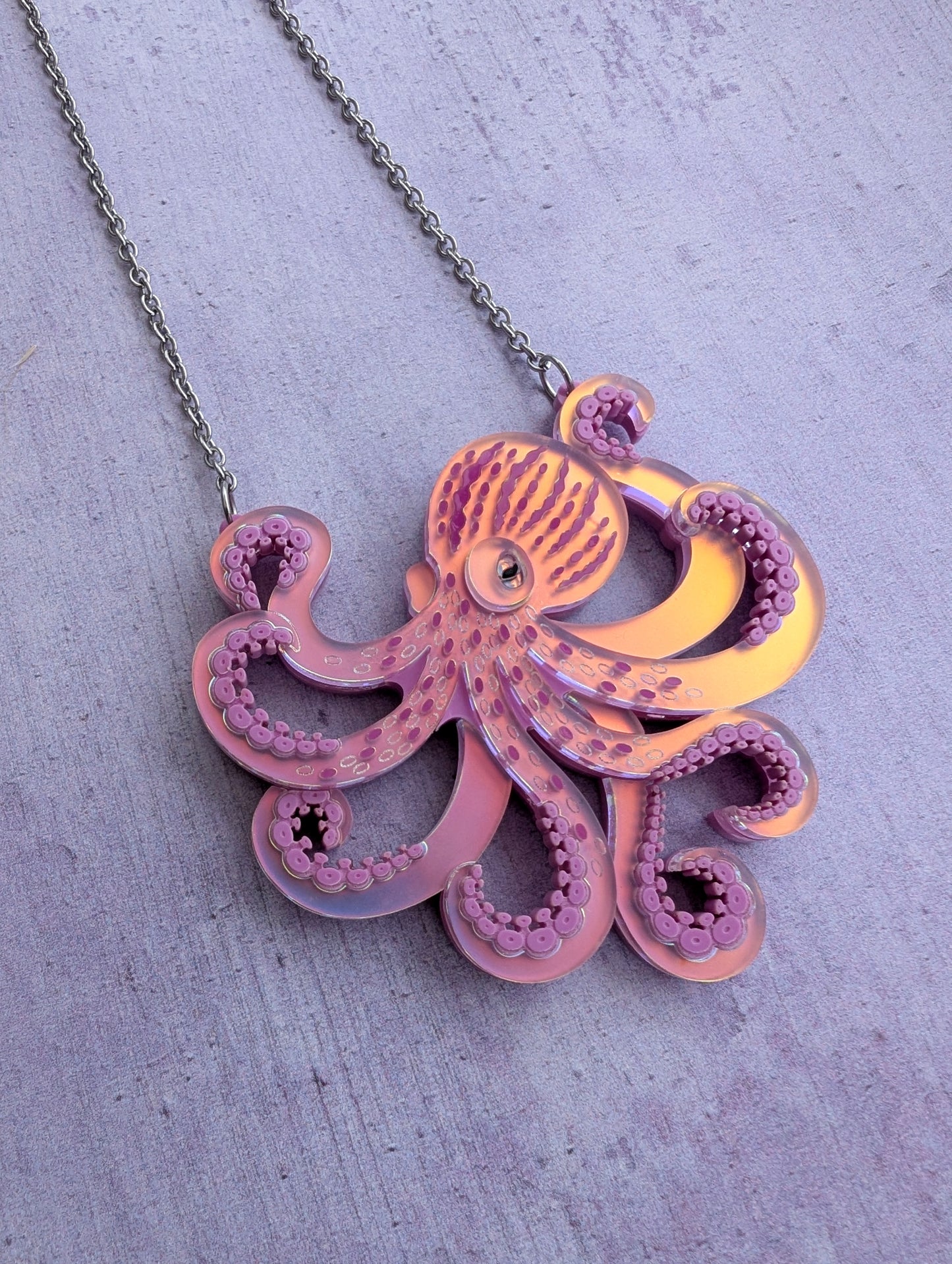 PRE ORDER Octopus (side on) Necklace, 2 Sizes Iridescent LILAC