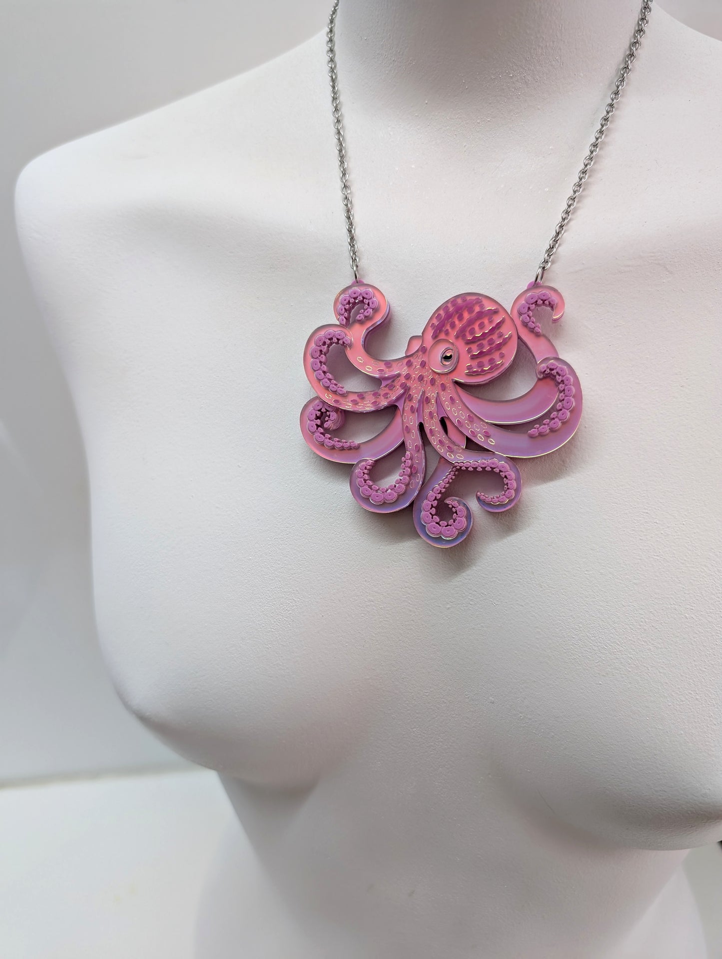 PRE ORDER Octopus (side on) Necklace, 2 Sizes Iridescent LILAC