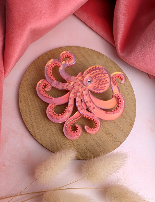 PRE ORDER Octopus Brooch Iridescent CORAL