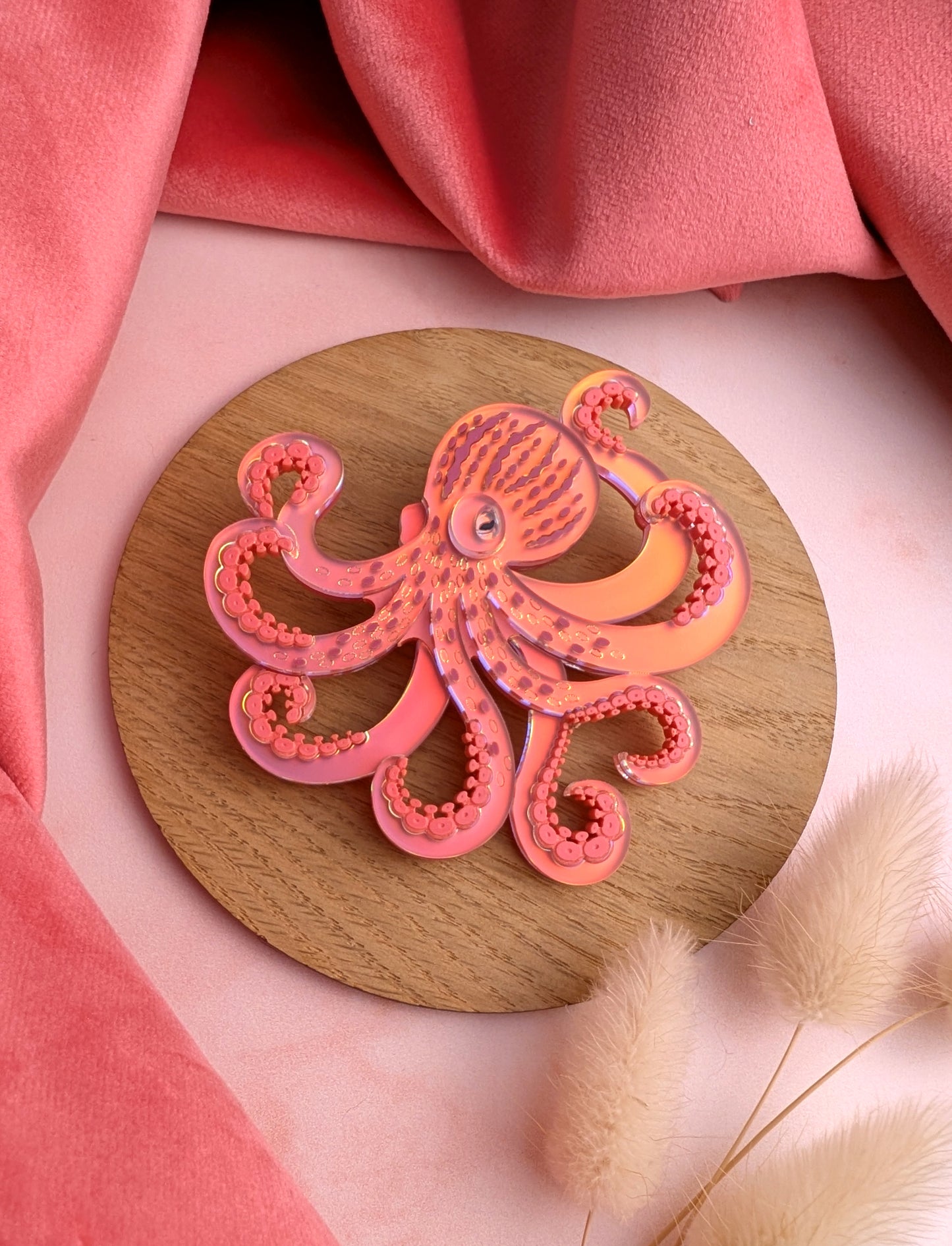 PRE ORDER Octopus Brooch Iridescent CORAL