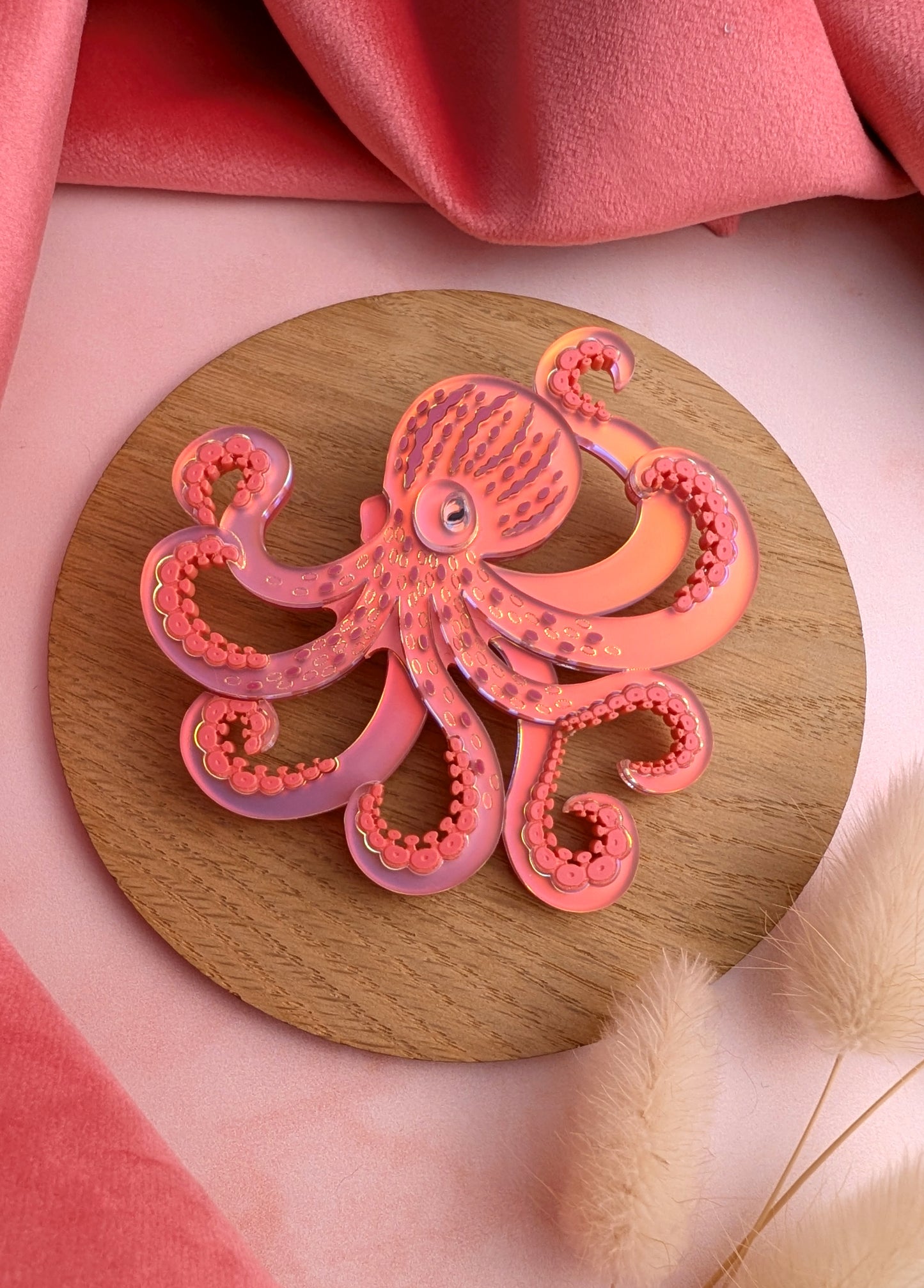 PRE ORDER Octopus Brooch Iridescent CORAL