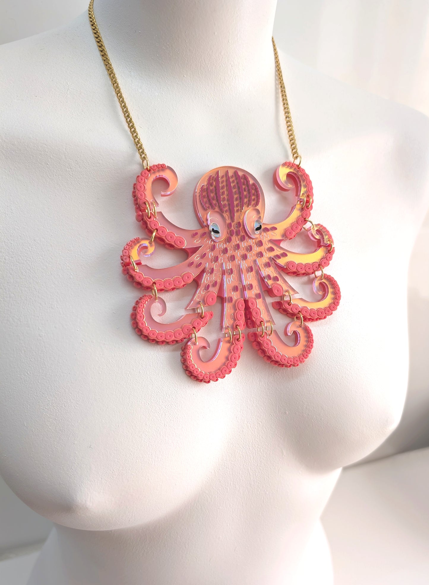 PRE ORDER Medium Octopus Necklace (Articulated) Iridescent CORAL